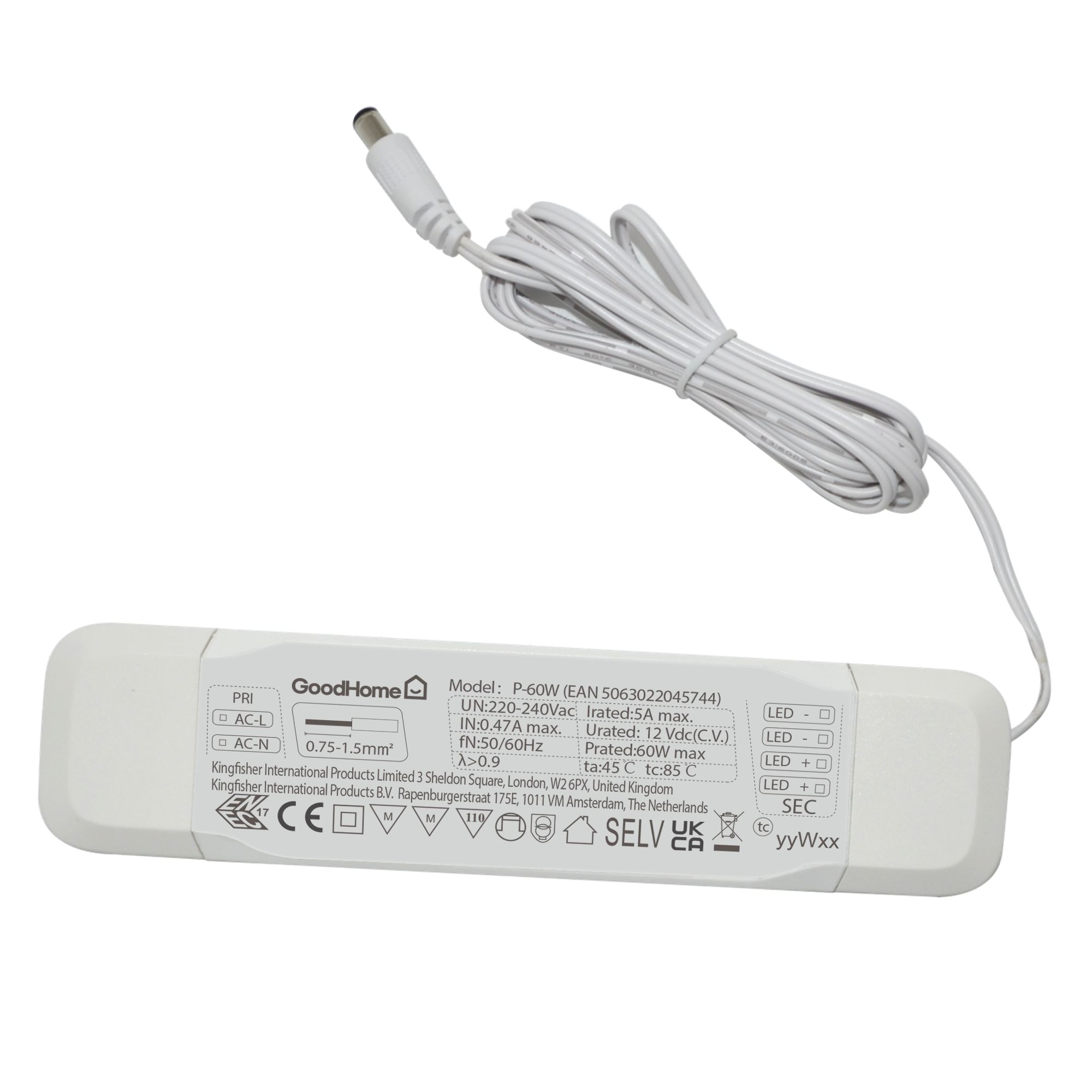 GoodHome Waldeck White 12V Driver 12V/60W