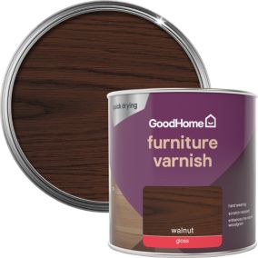 GoodHome Walnut Gloss Multi-surface Furniture Wood varnish, 250ml