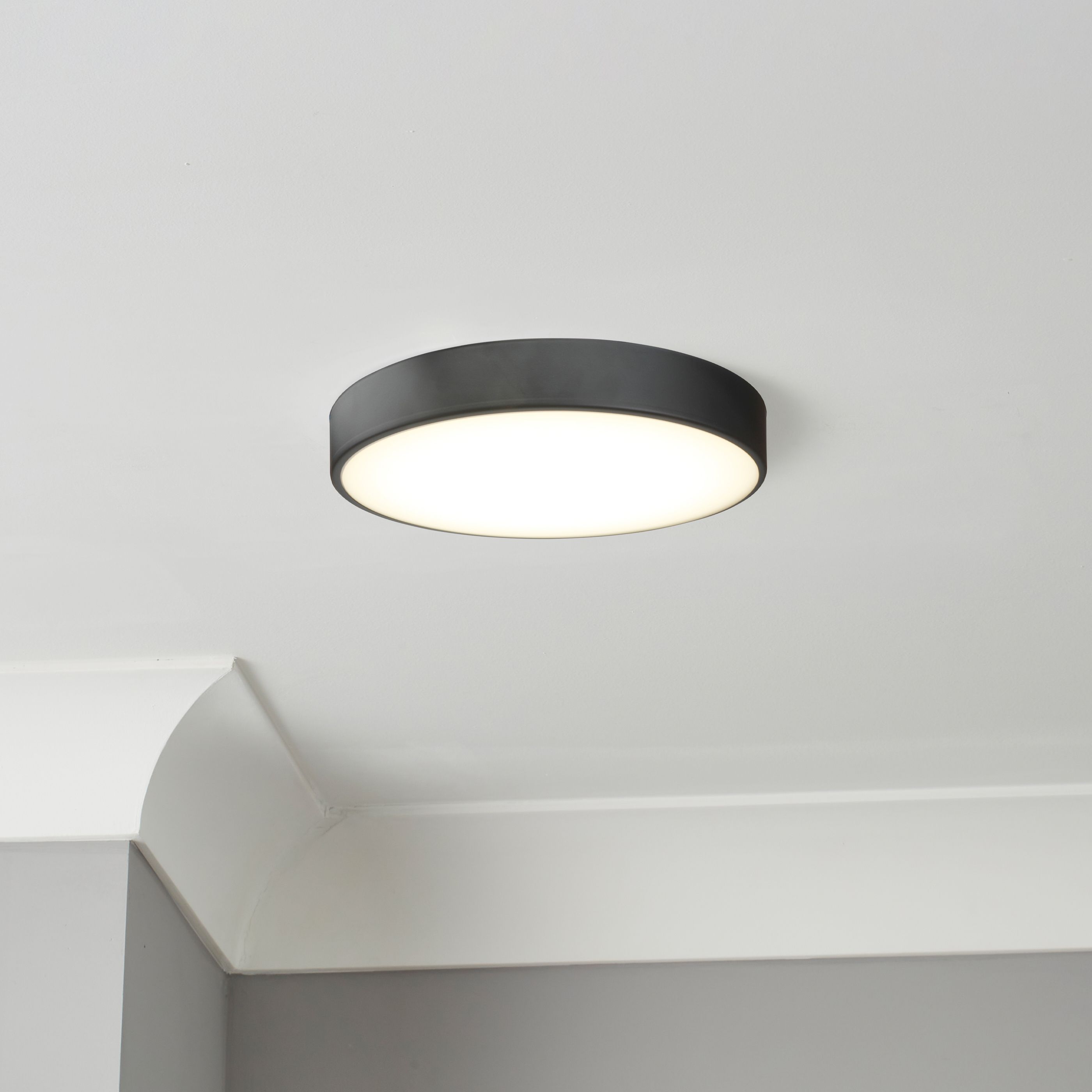 GoodHome Wapta Flush Matt Metal & plastic Black Bathroom LED Ceiling light