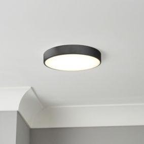 GoodHome Wapta Flush Matt Metal & plastic Black Bathroom LED Ceiling light