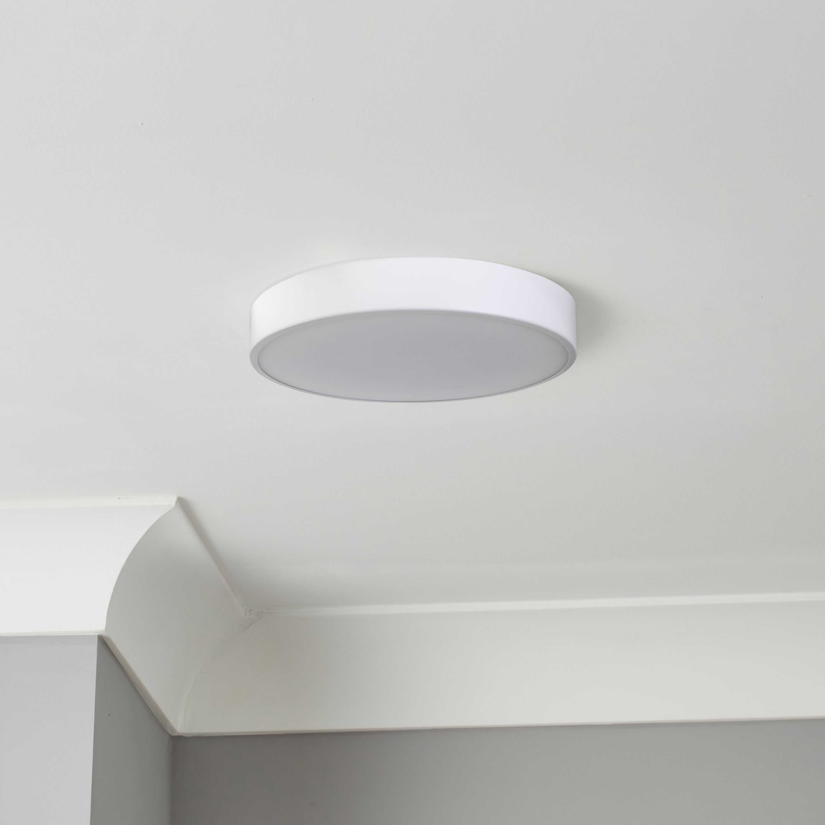 GoodHome Wapta Flush Matt Metal & plastic White Bathroom LED Ceiling light