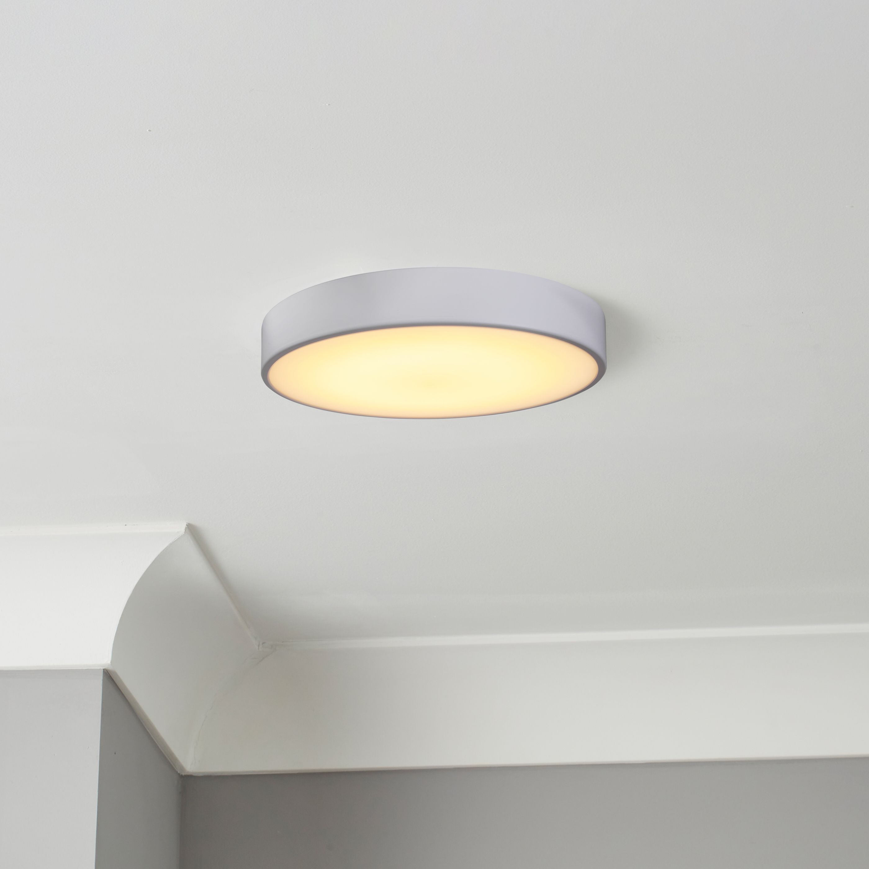 GoodHome Wapta Flush Matt Metal & plastic White Bathroom LED Ceiling light