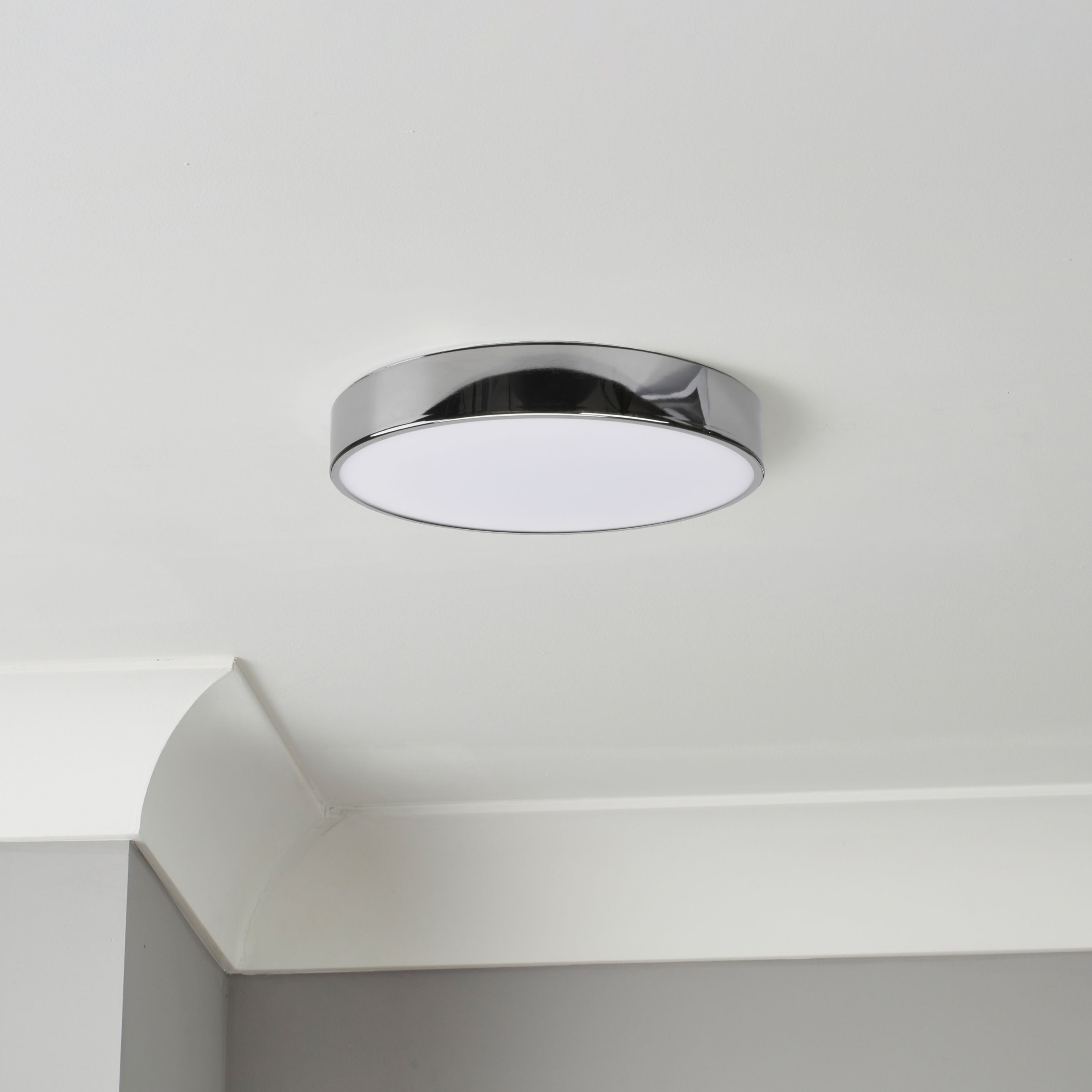 GoodHome Wapta Flush Metal & plastic Chrome effect Bathroom LED Ceiling light