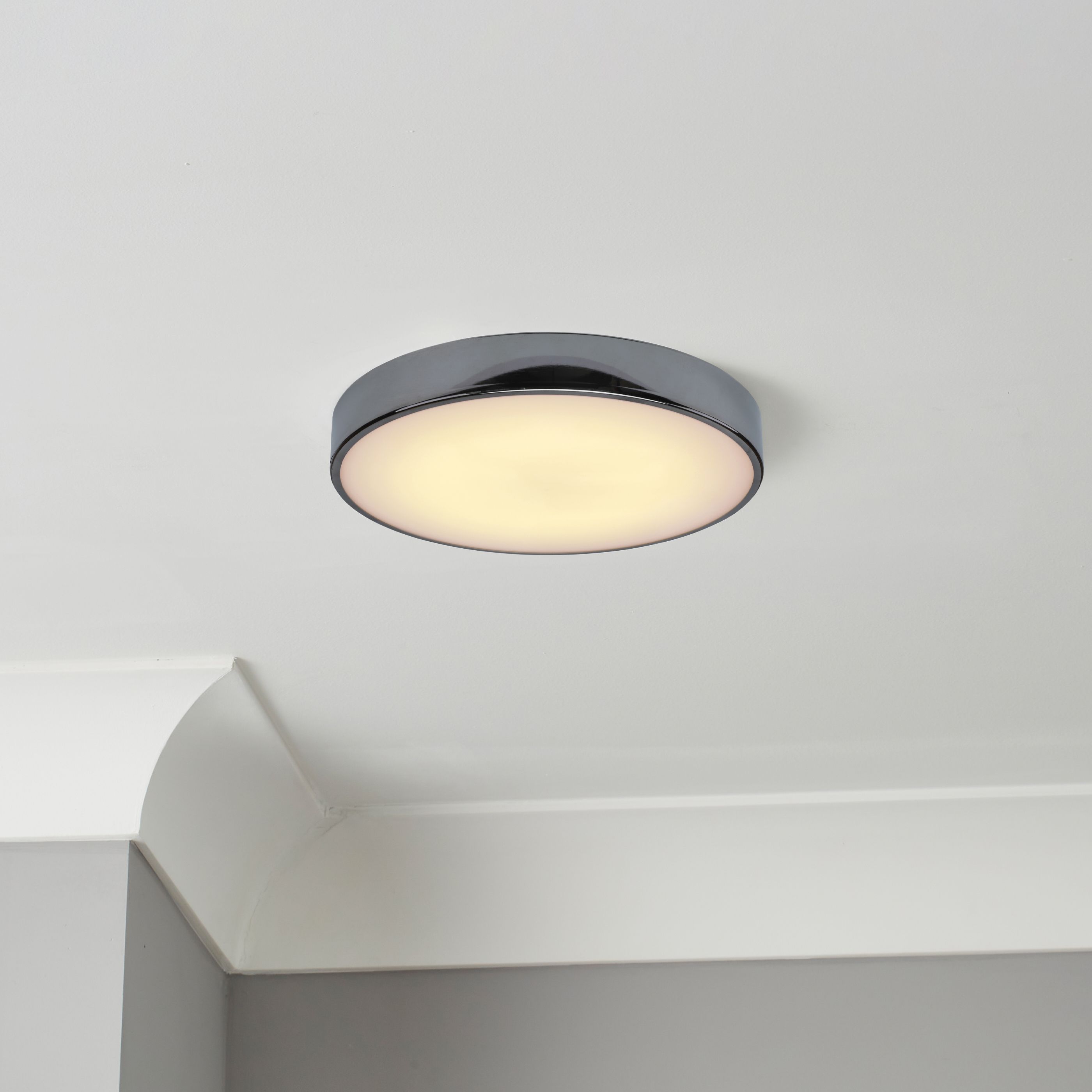 GoodHome Wapta Flush Metal & plastic Chrome effect Bathroom LED Ceiling light