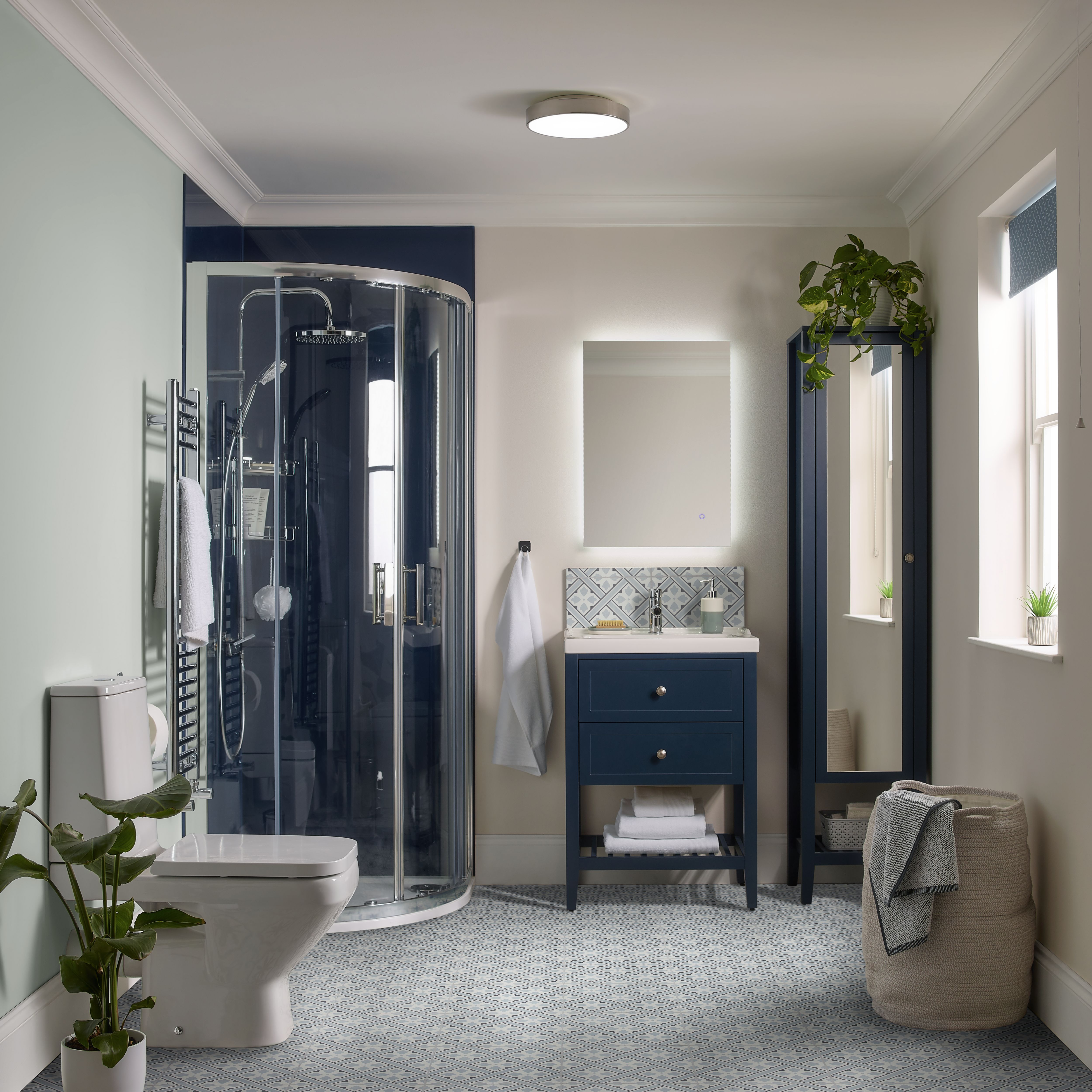GoodHome Wapta Flush Metal & plastic Chrome effect Bathroom LED Ceiling light
