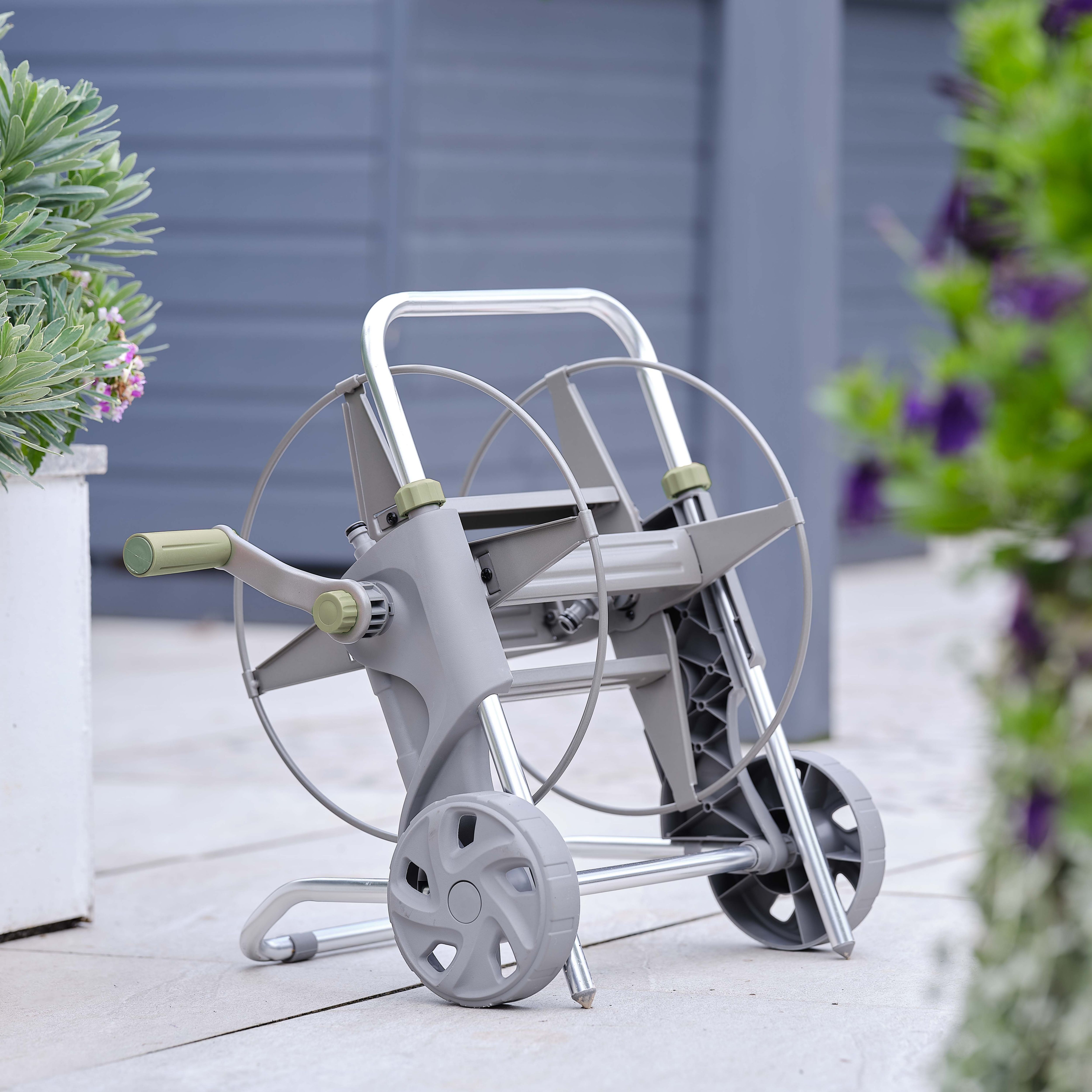 GoodHome Watering Grey Freestanding Empty hose cart With wheels