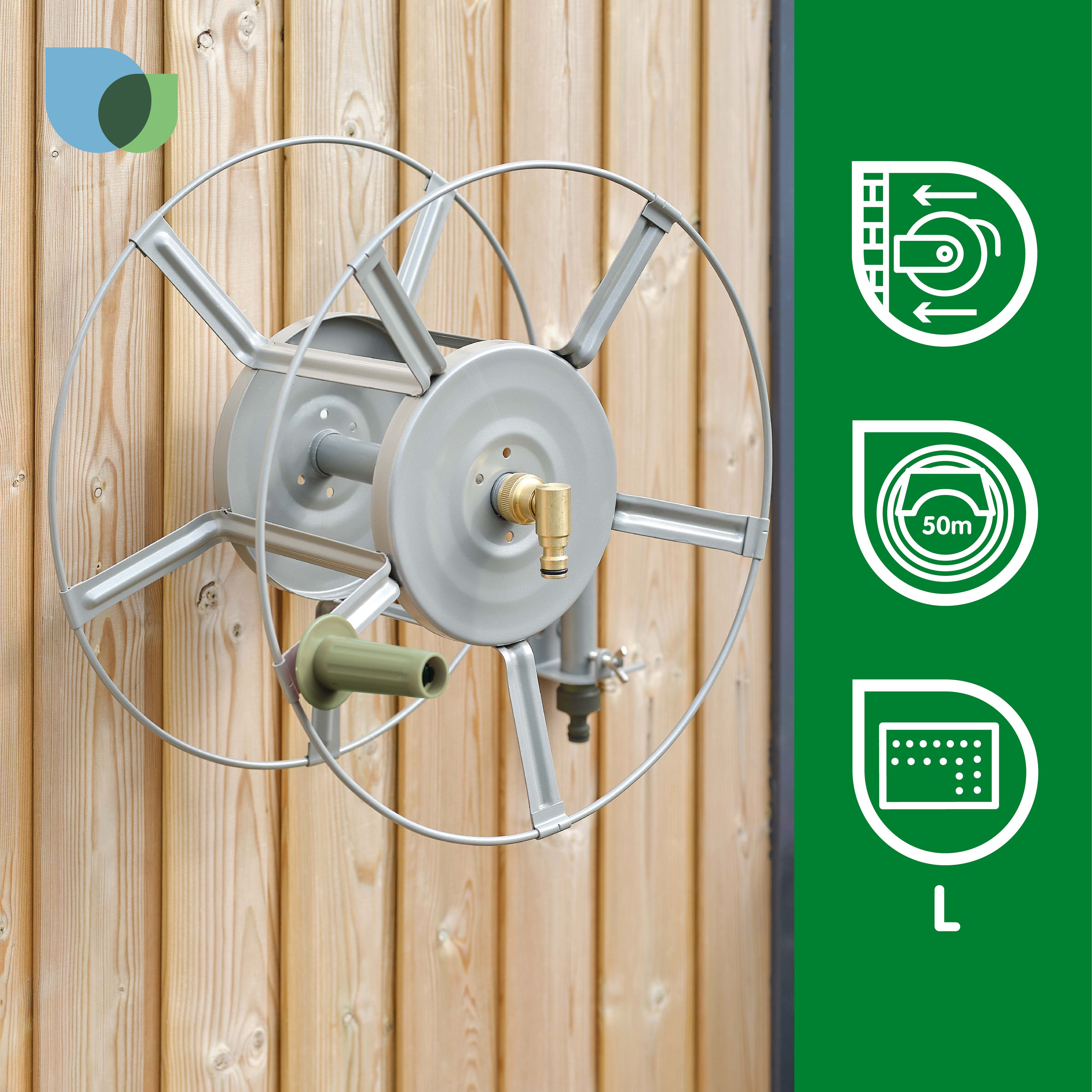 GoodHome Watering Grey Wall-mounted Empty hose reel Without wheels