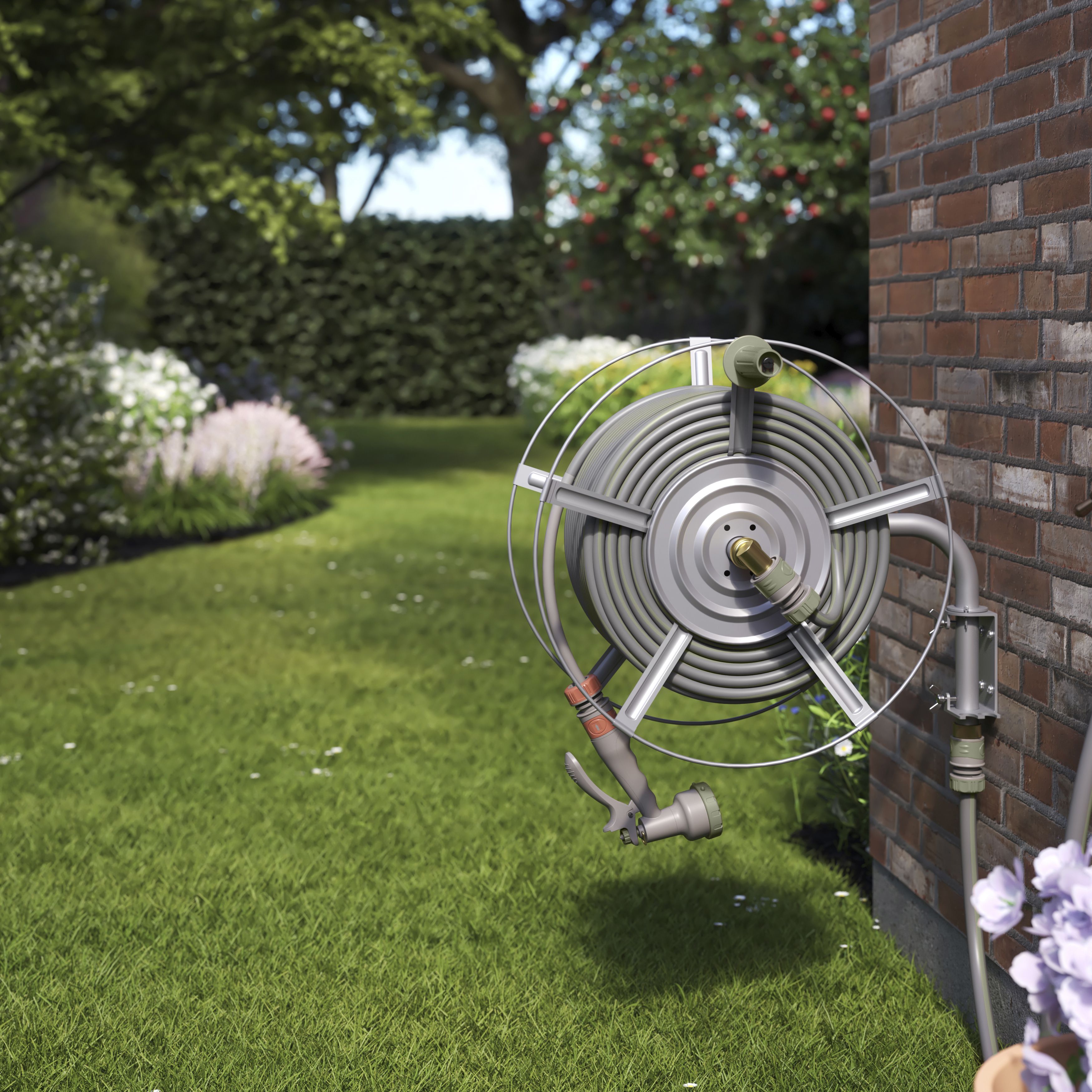 GoodHome Watering Grey Wall-mounted Empty hose reel Without wheels