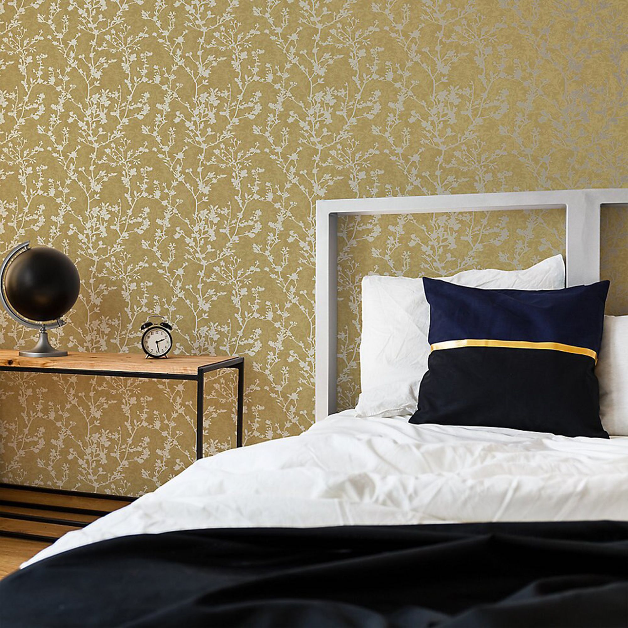 GoodHome Wavendon Yellow Silver effect Sprig Textured Wallpaper - 4