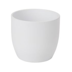 GoodHome White Ceramic Round Plant pot (Dia) 14.4cm, (H)12.5cm, 1.4L