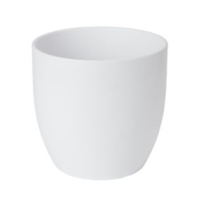 GoodHome White Ceramic Round Plant pot (Dia) 24.3cm, (H)23.5cm, 7.5L