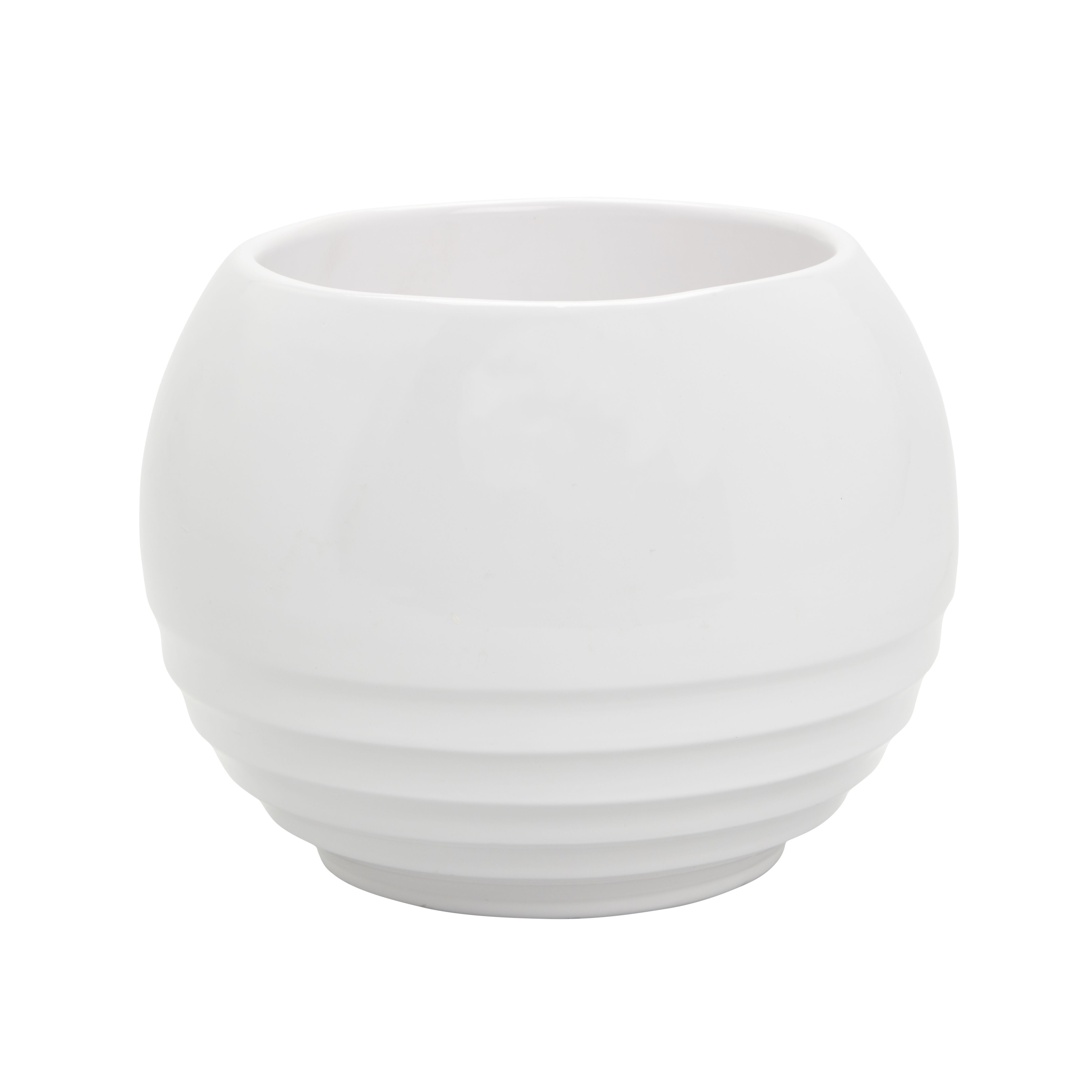 GoodHome White Clay Striped Circular Plant pot (Dia) 19cm, (H)14.5cm, 1.7L