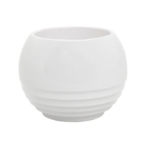 GoodHome White Clay Striped Circular Plant pot (Dia) 19cm, (H)14.5cm, 1.7L