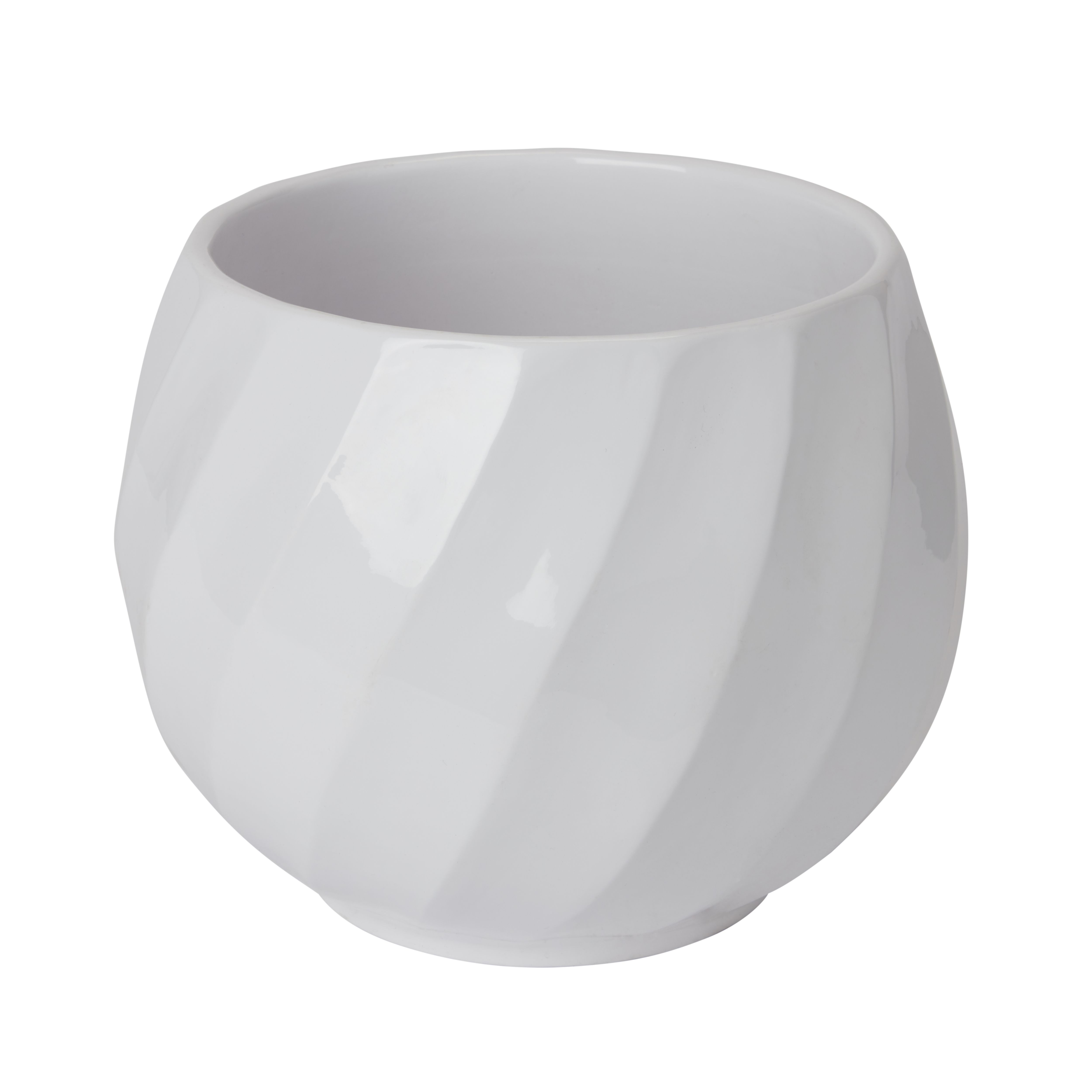 GoodHome White Clay Swirl Circular Plant pot (Dia) 26.5cm, (H)21.5cm, 7L