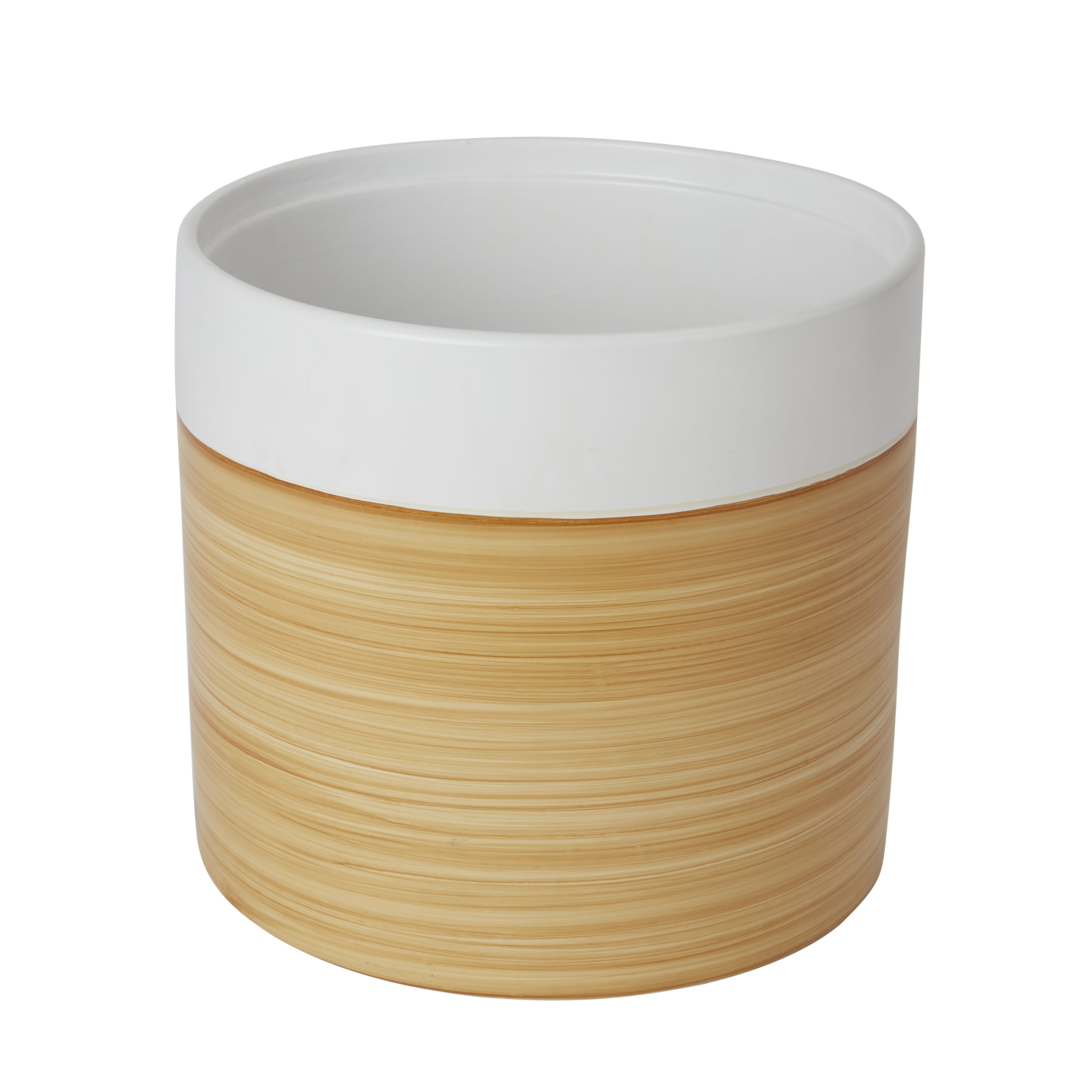 GoodHome White Clay Wood effect Circular Plant pot (Dia) 27.8cm, (H)25cm, 11.2L