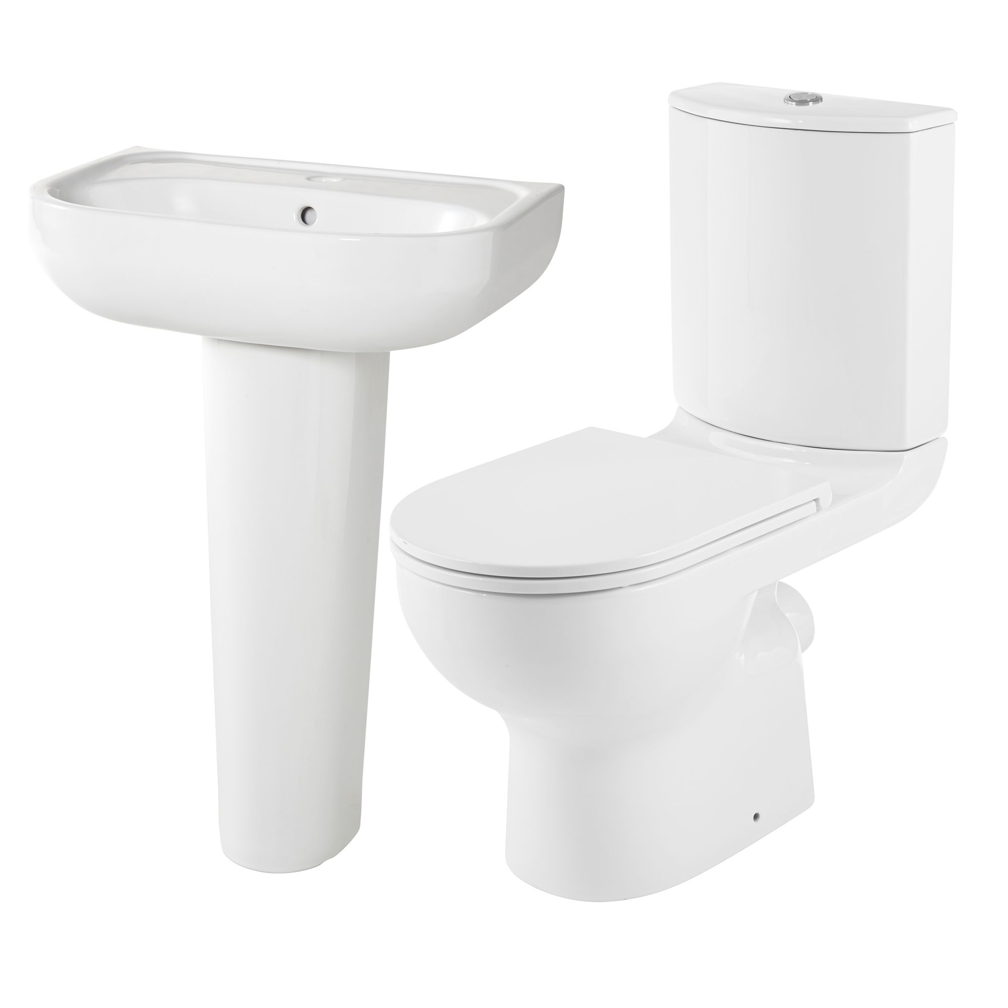 GoodHome White Close-coupled Floor-mounted Toilet & full pedestal basin (W)370mm (H)830mm
