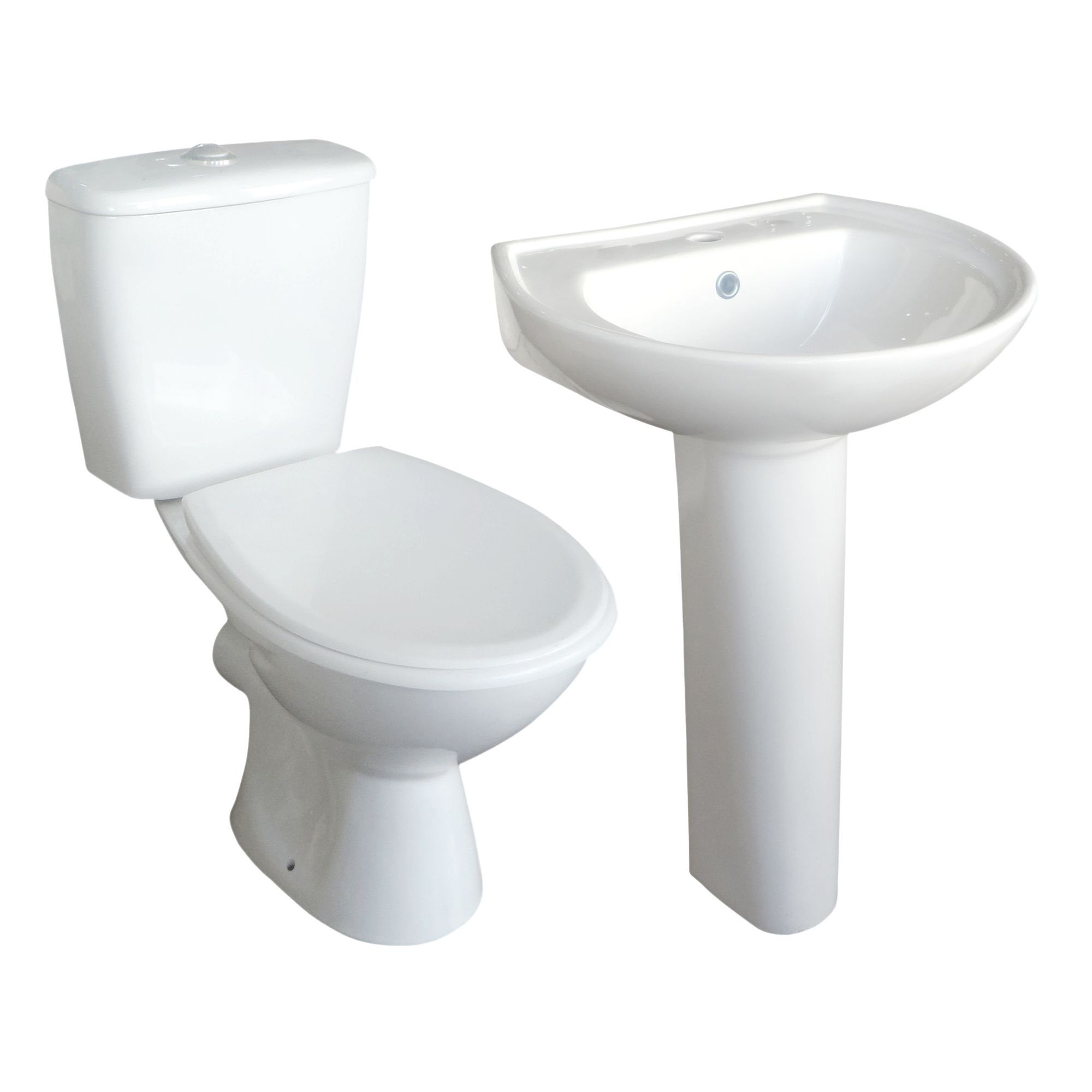 GoodHome White Close-coupled Floor-mounted Toilet & full pedestal basin (W)380mm (H)760mm