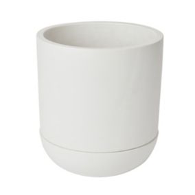 GoodHome White Concrete Cylindrical Plant pot (Dia) 20.5cm, (H)22cm, 4.8L