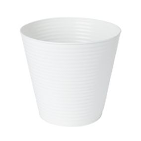 GoodHome White Metal Ribbed Circular Plant pot (Dia) 27.3cm, (H)25cm, 2.5L
