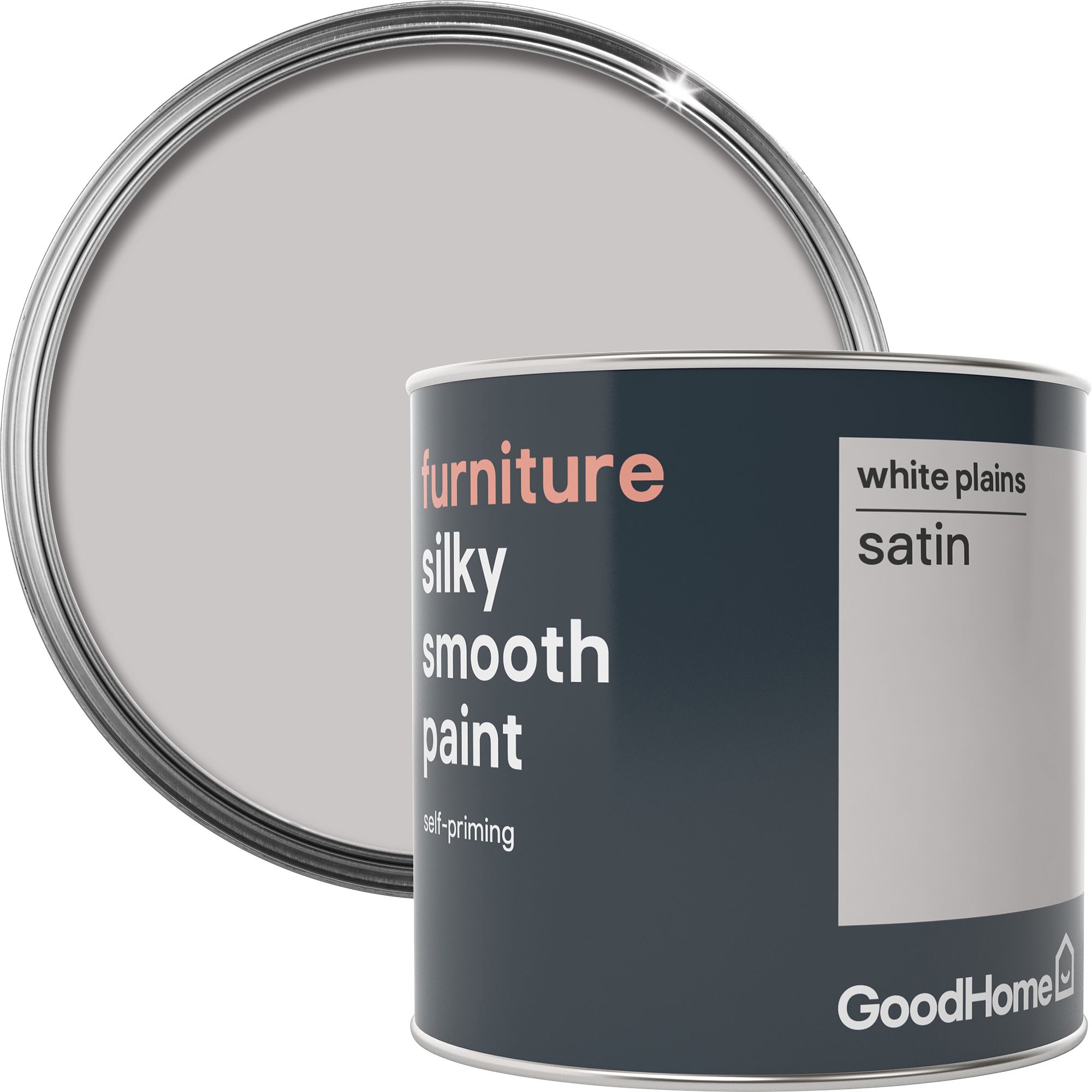 GoodHome White plains Satin Furniture paint, 500ml