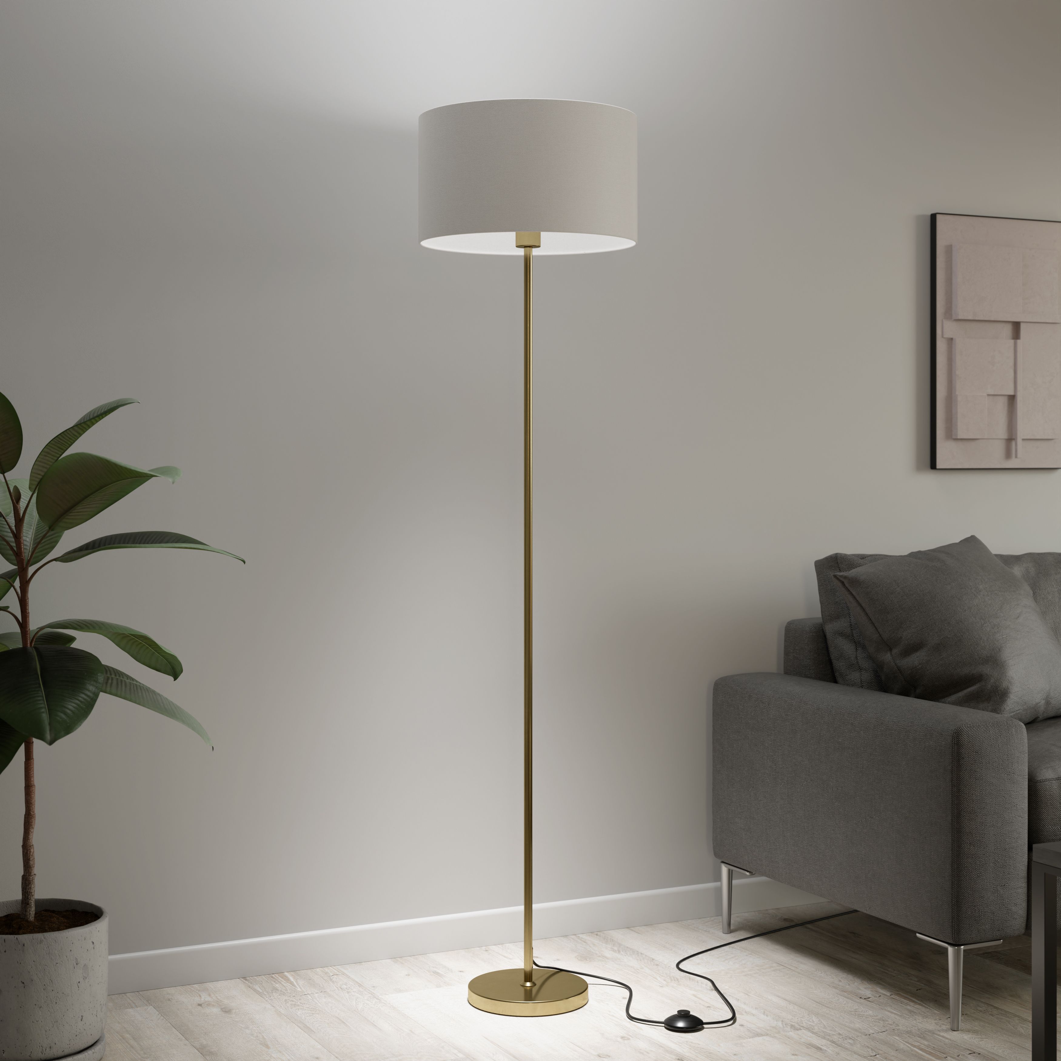 GoodHome Willet Satin Antique brass effect Floor lamp base