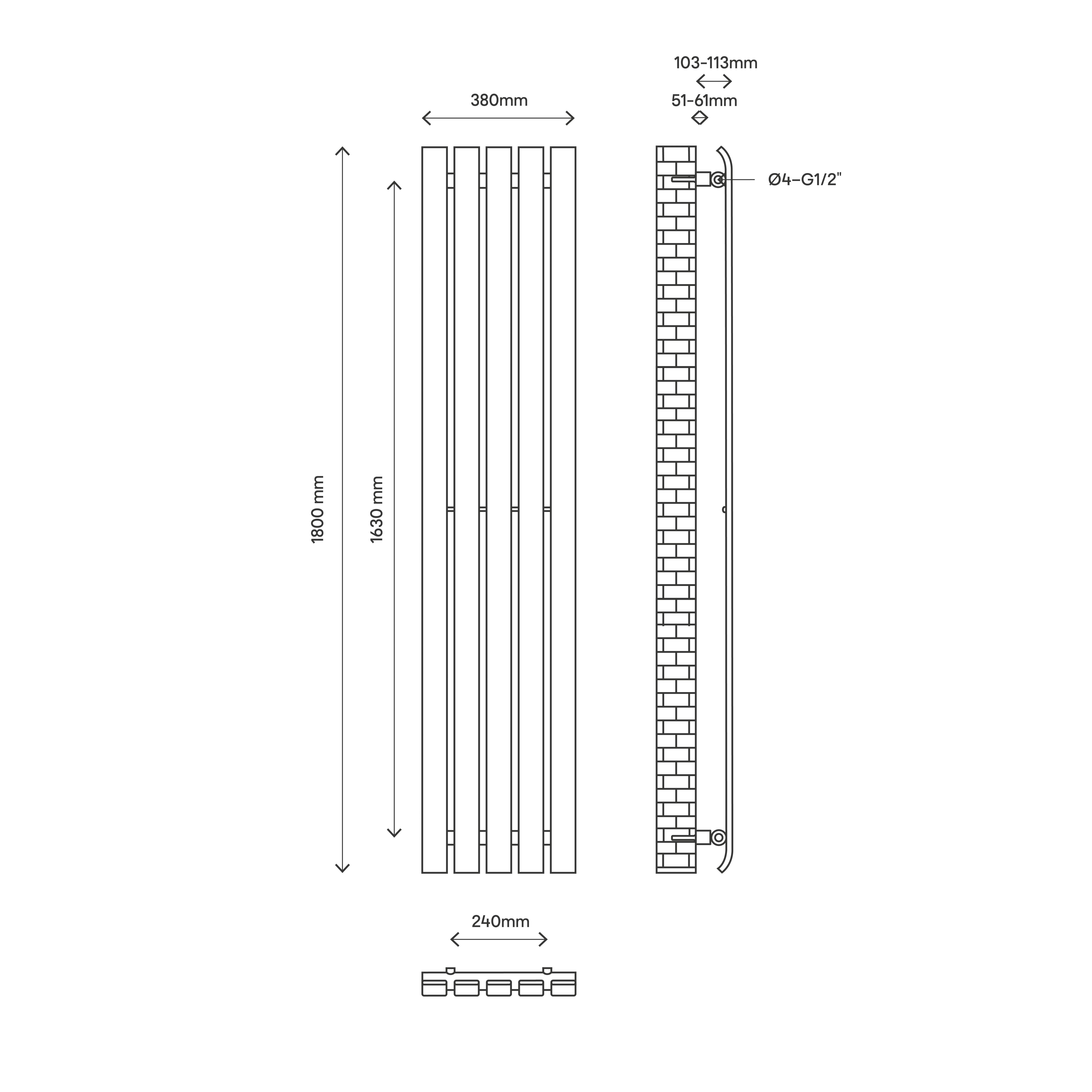 GoodHome Wilsona Anthracite Vertical Designer Radiator, (W)380mm x (H)1800mm