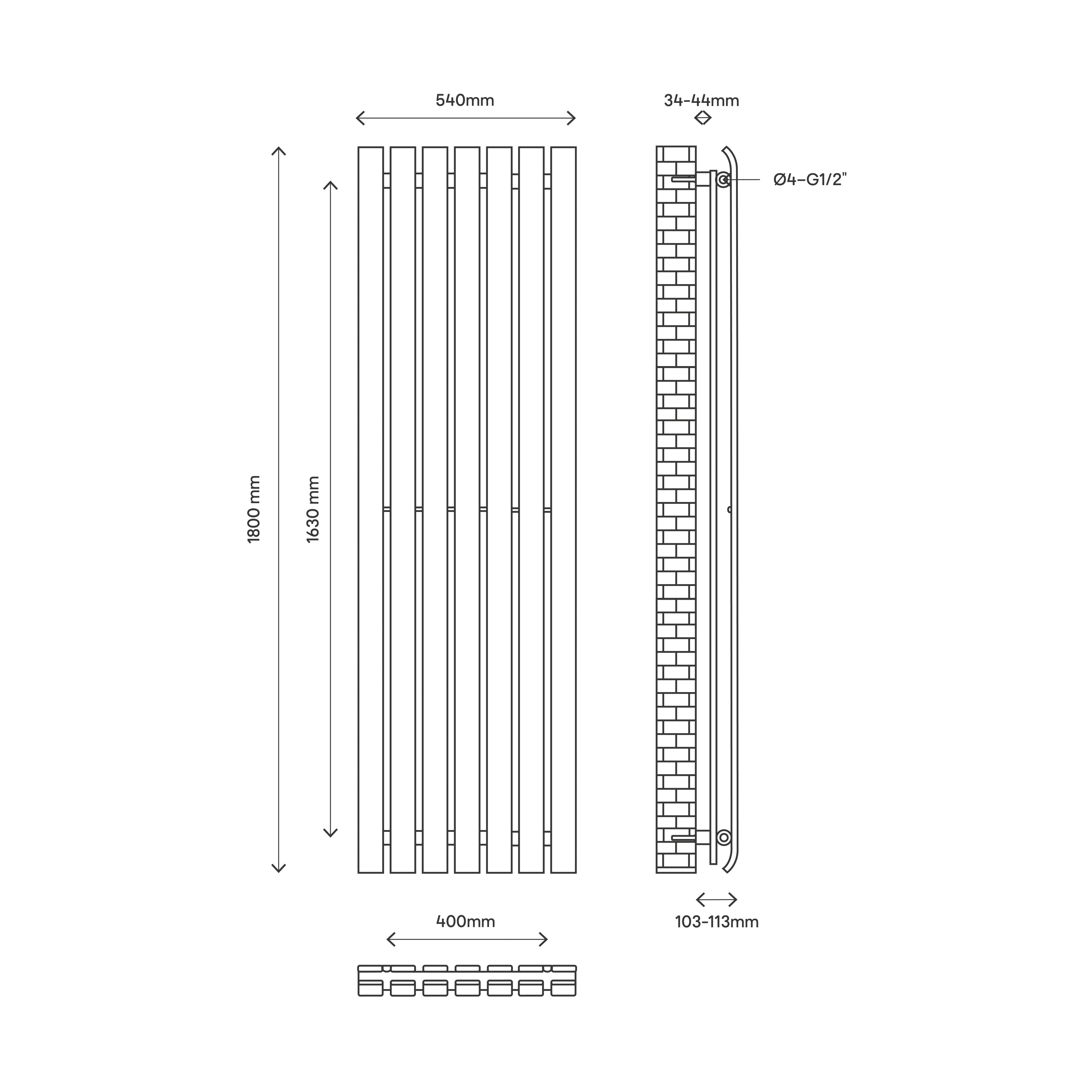 GoodHome Wilsona CH1800540DG Double Grey Vertical Designer 5350BTU Radiator, (W)540mm x (H)1800mm