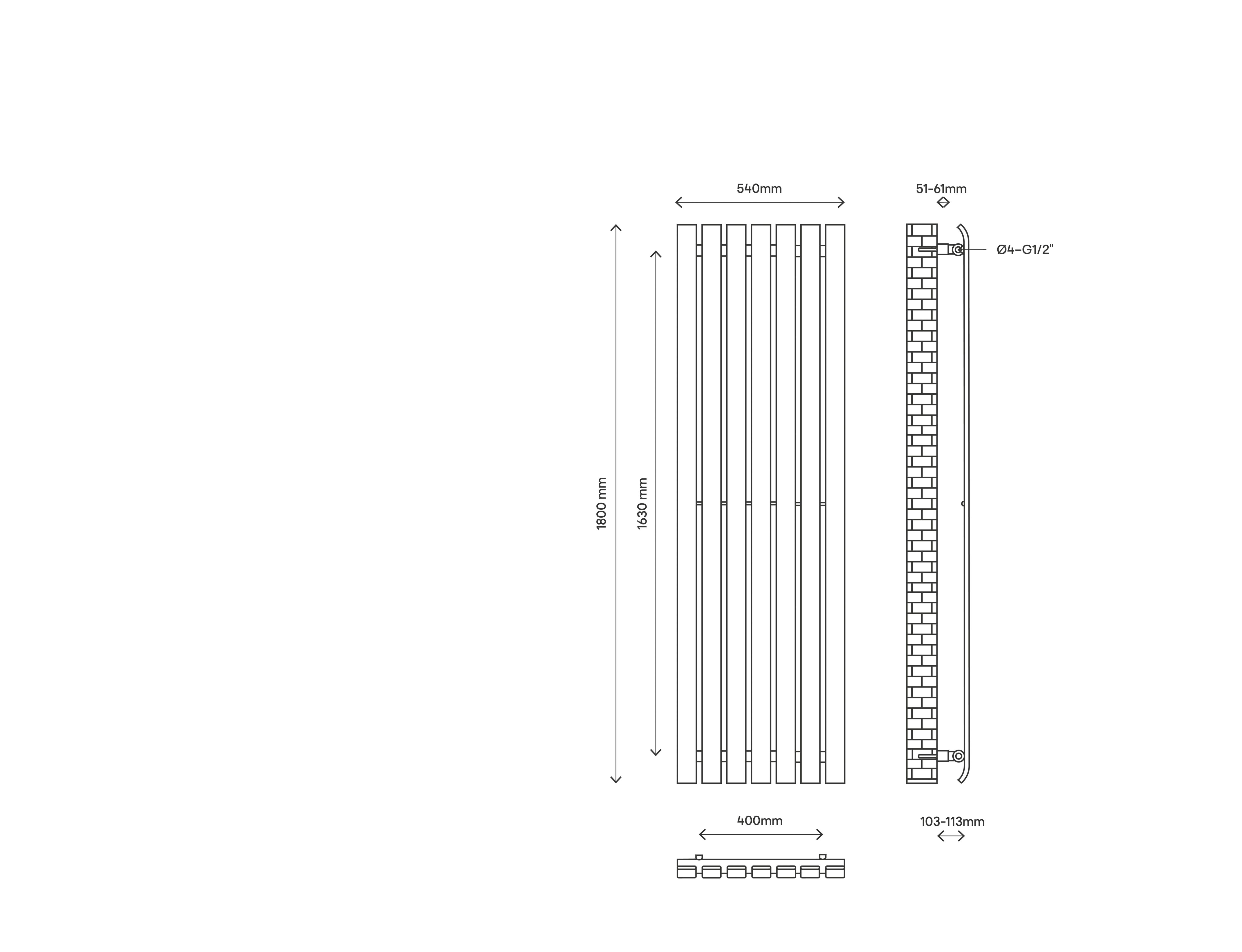 GoodHome Wilsona CH1800540SA Single Anthracite Vertical Designer 3566BTU Radiator, (W)540mm x (H)1800mm
