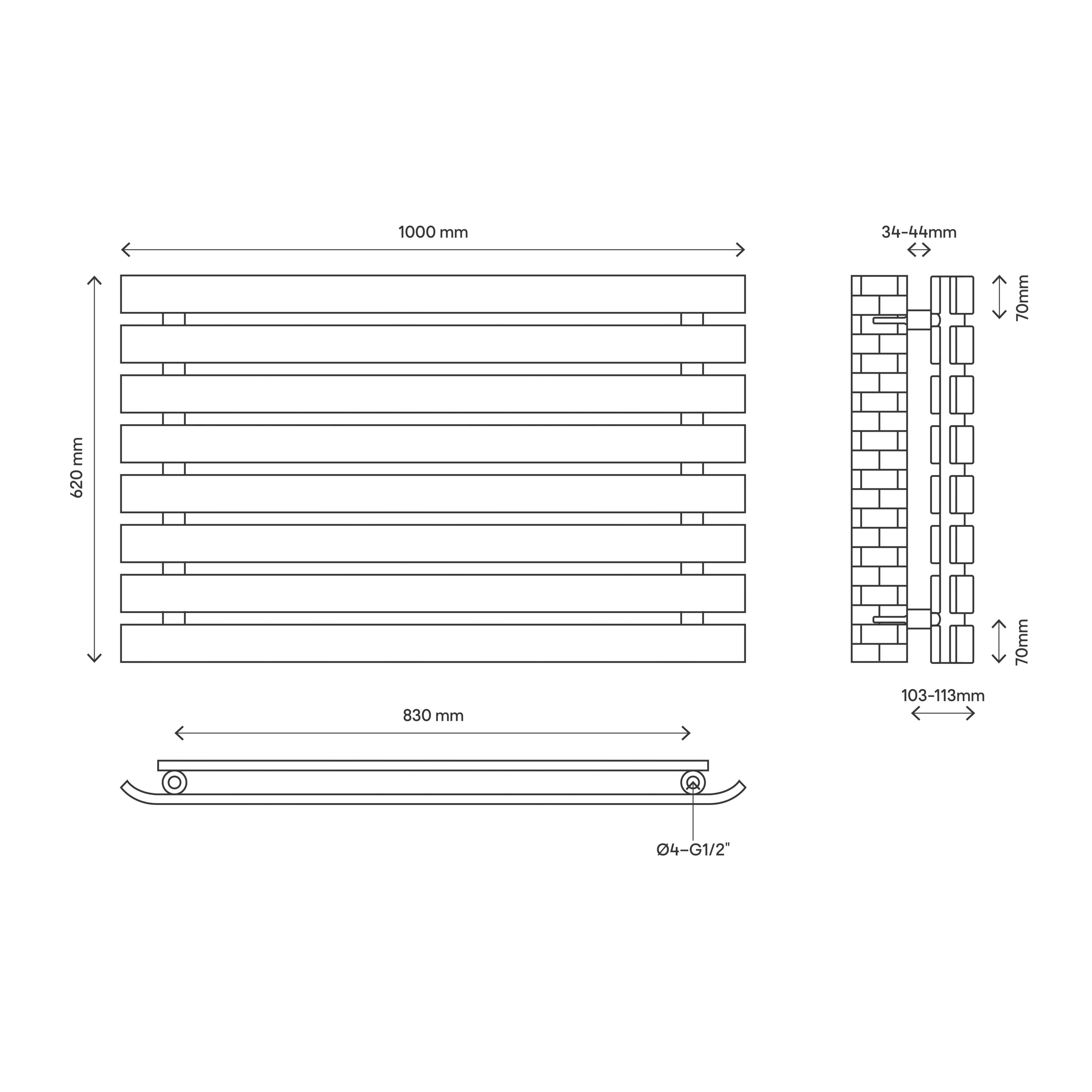 GoodHome Wilsona CH6201000DW Double White Horizontal Designer 3071BTU Radiator, (W)1000mm x (H)620mm