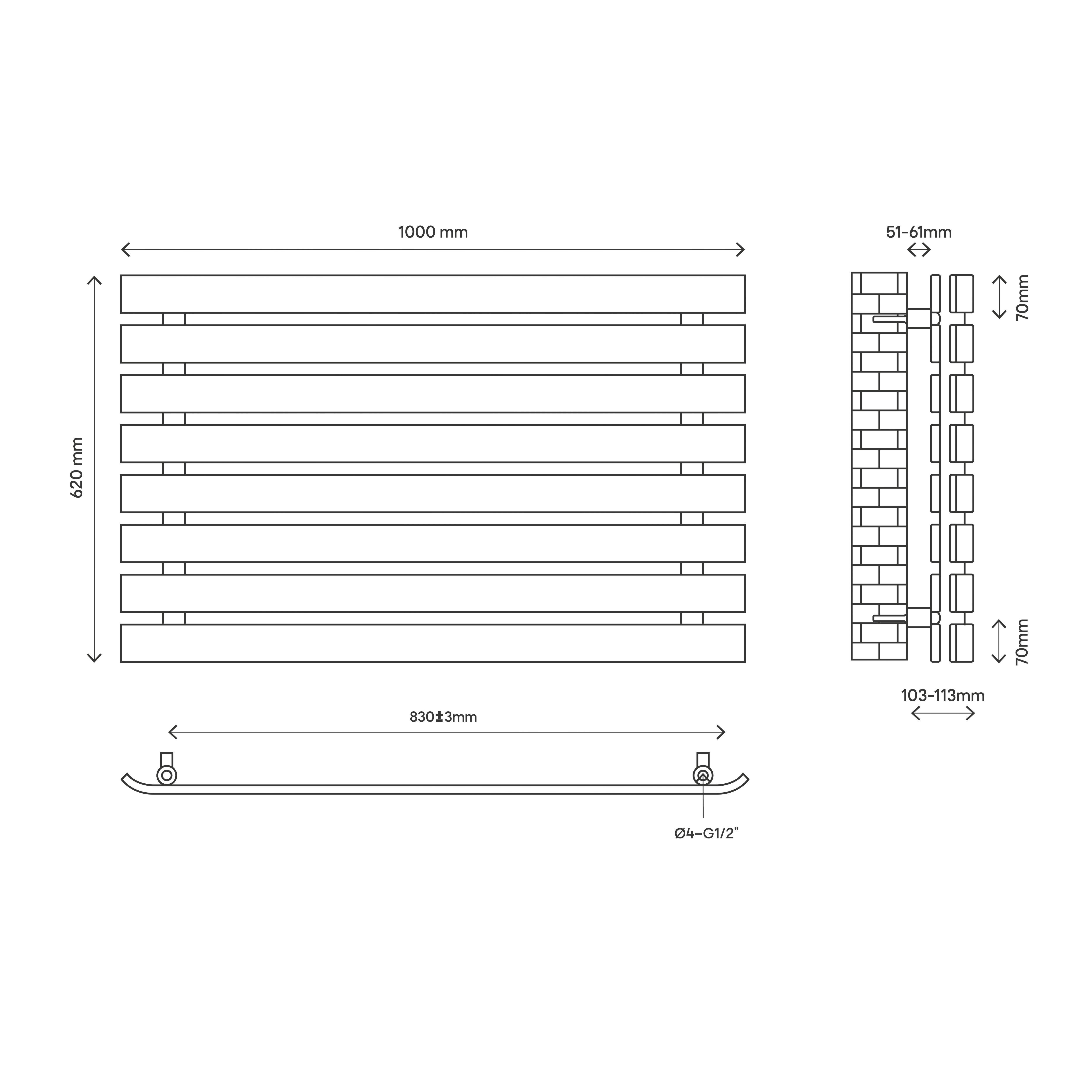 GoodHome Wilsona CH6201000SA Anthracite Horizontal Designer 2064BTU Radiator, (W)1000mm x (H)620mm