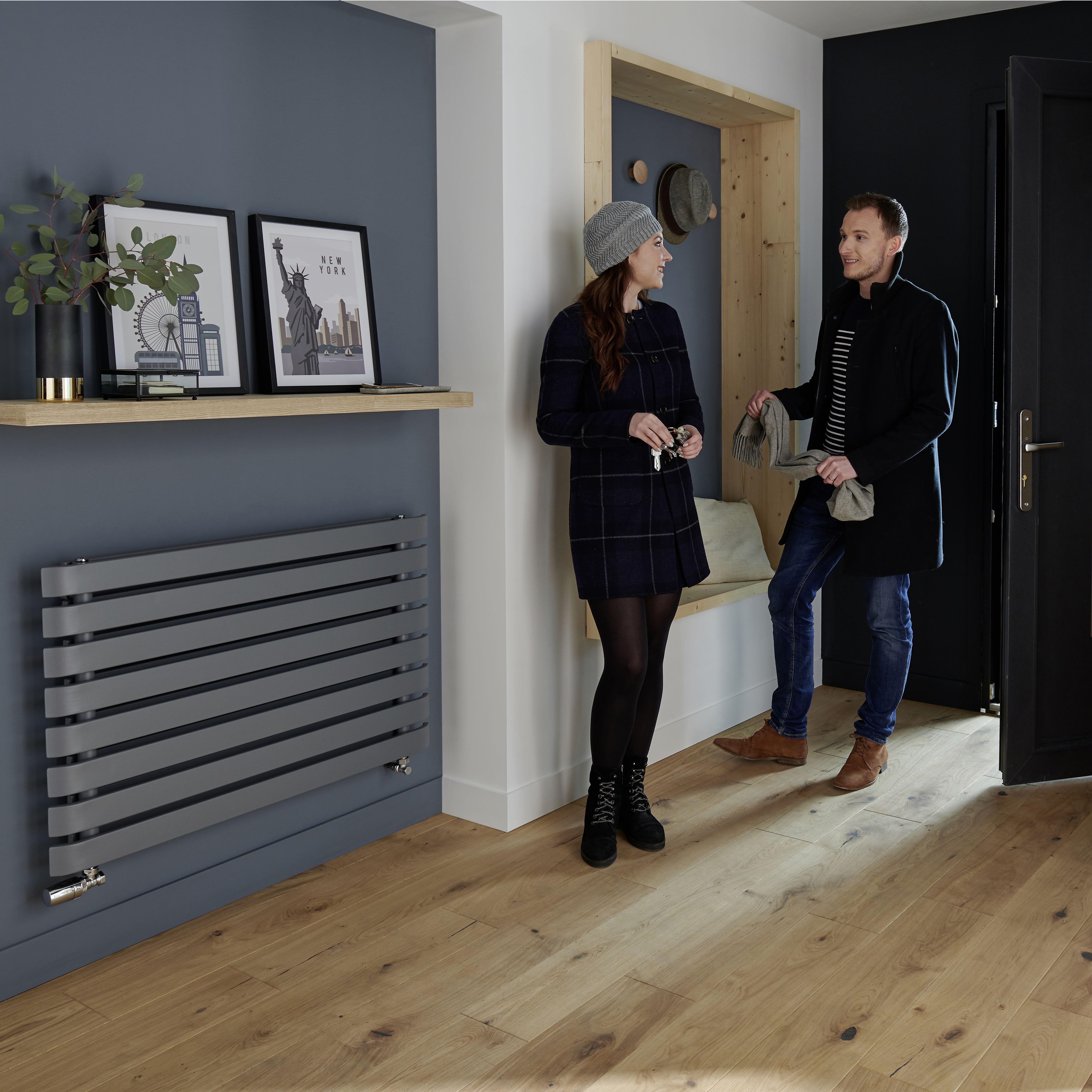 GoodHome Wilsona CH6201000SG Grey Hydronic Horizontal Designer 2064BTU Radiator, (W)1000mm x (H)620mm