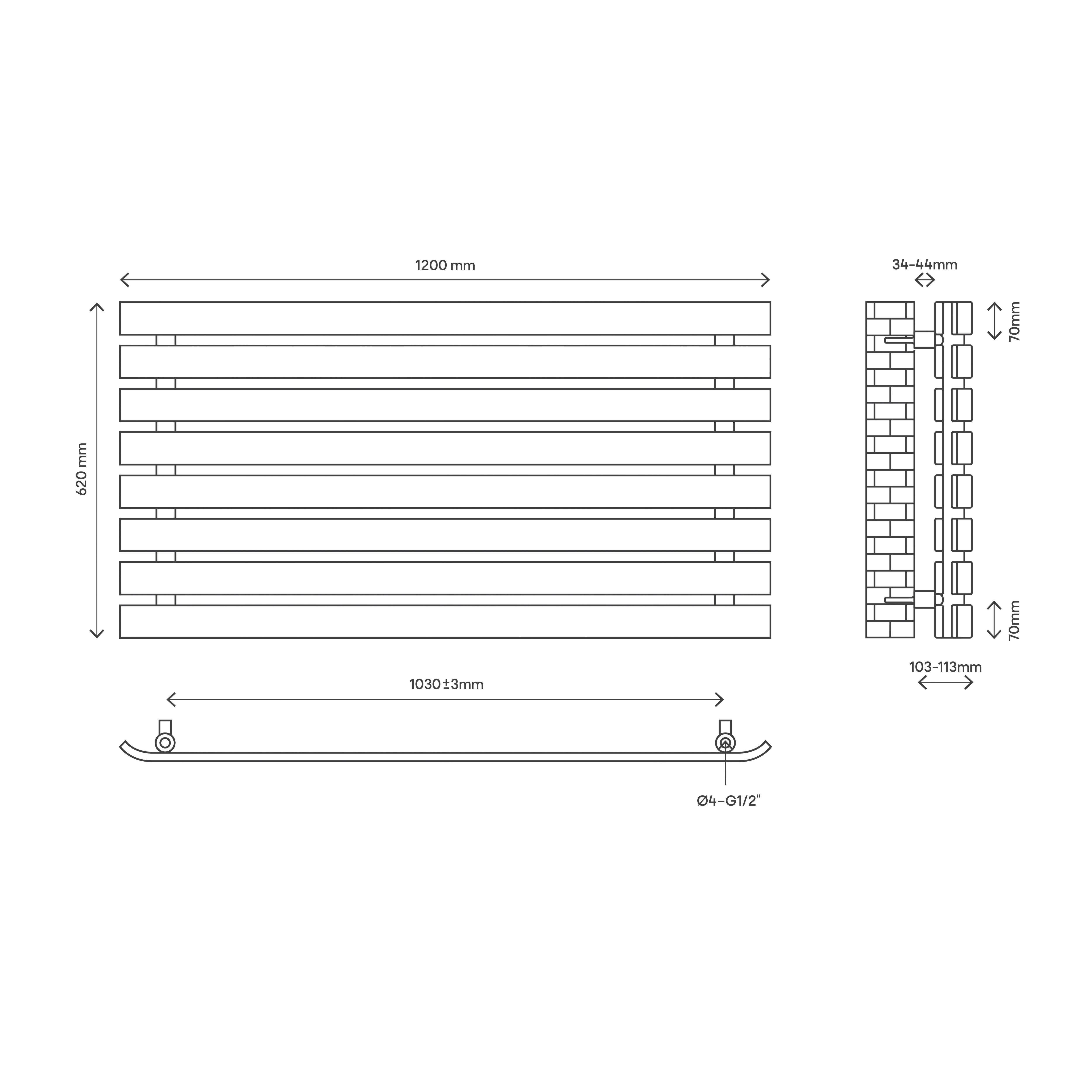 GoodHome Wilsona CH6201200SG Single Grey Horizontal Designer 2477BTU Radiator, (W)1200mm x (H)620mm