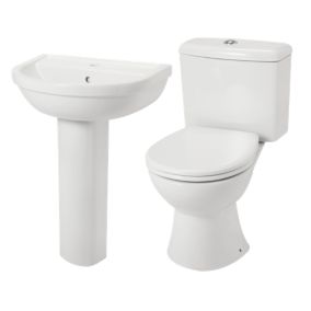 GoodHome Winam White Close-coupled Floor-mounted Toilet & full pedestal basin Without taps (W)375mm (H)750mm