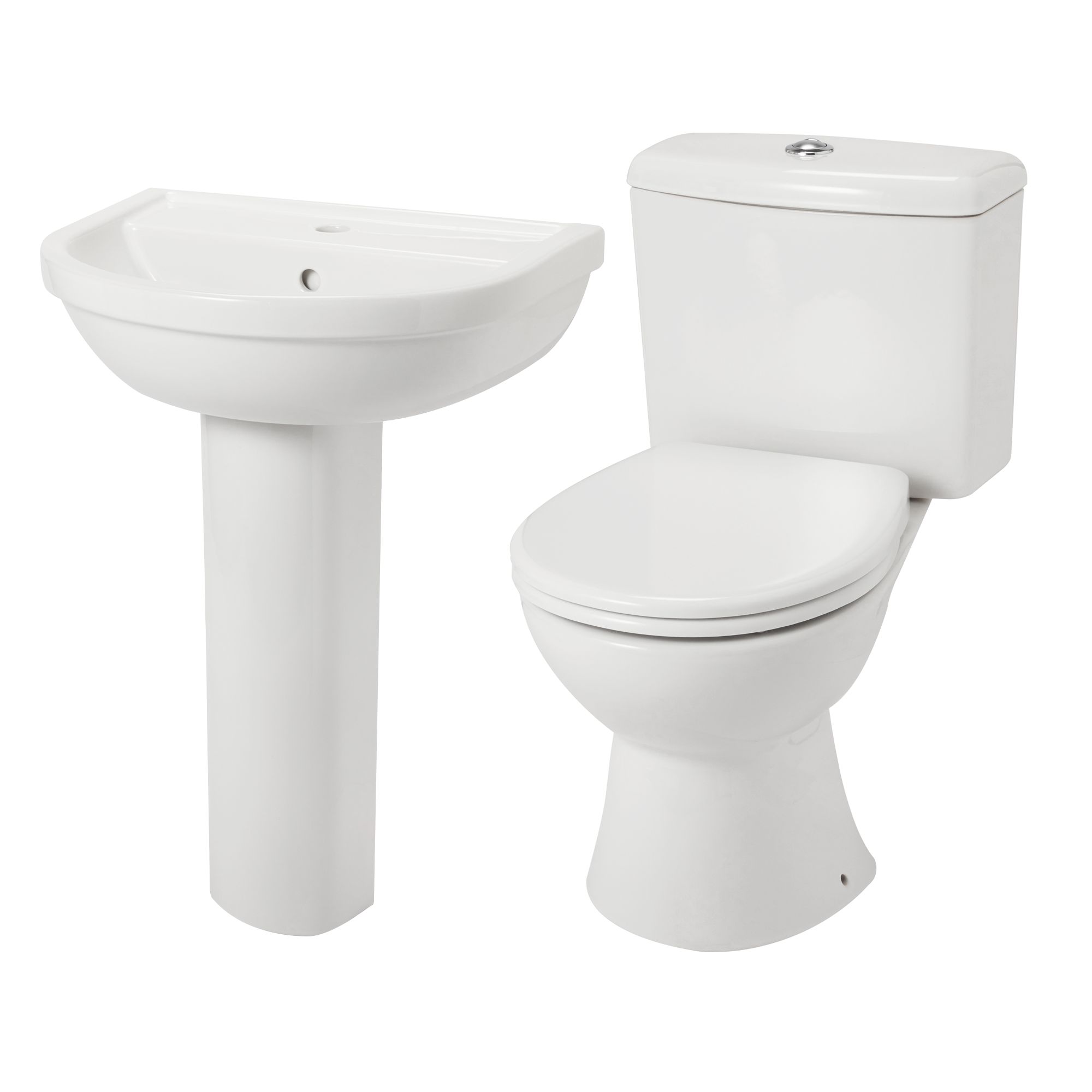 GoodHome Winam White Close-coupled Floor-mounted Toilet & full pedestal basin