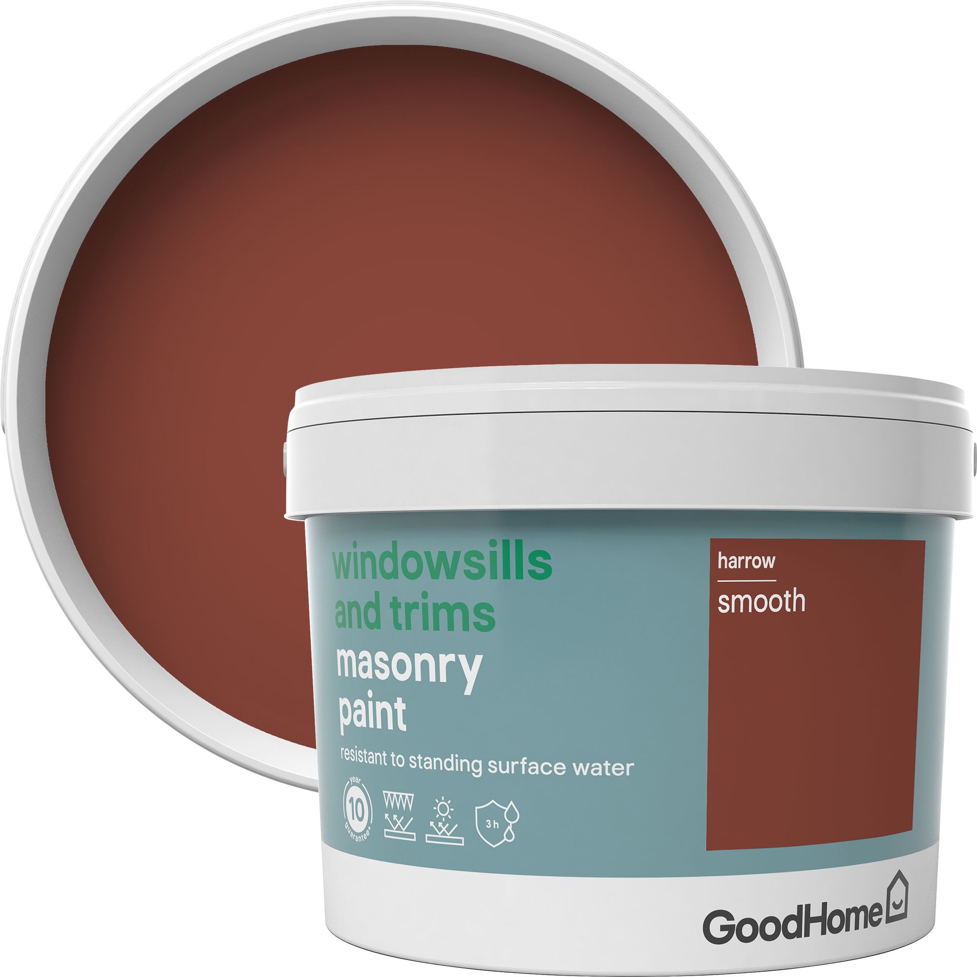 GoodHome Windowsills & trims Harrow Smooth Matt Red Masonry paint, 2.5L