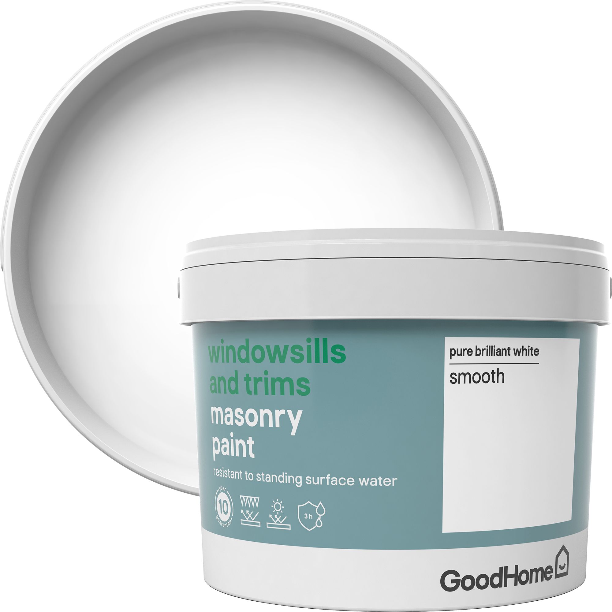 GoodHome Windowsills & trims Pure brilliant white Smooth Matt Masonry paint, 2.5L