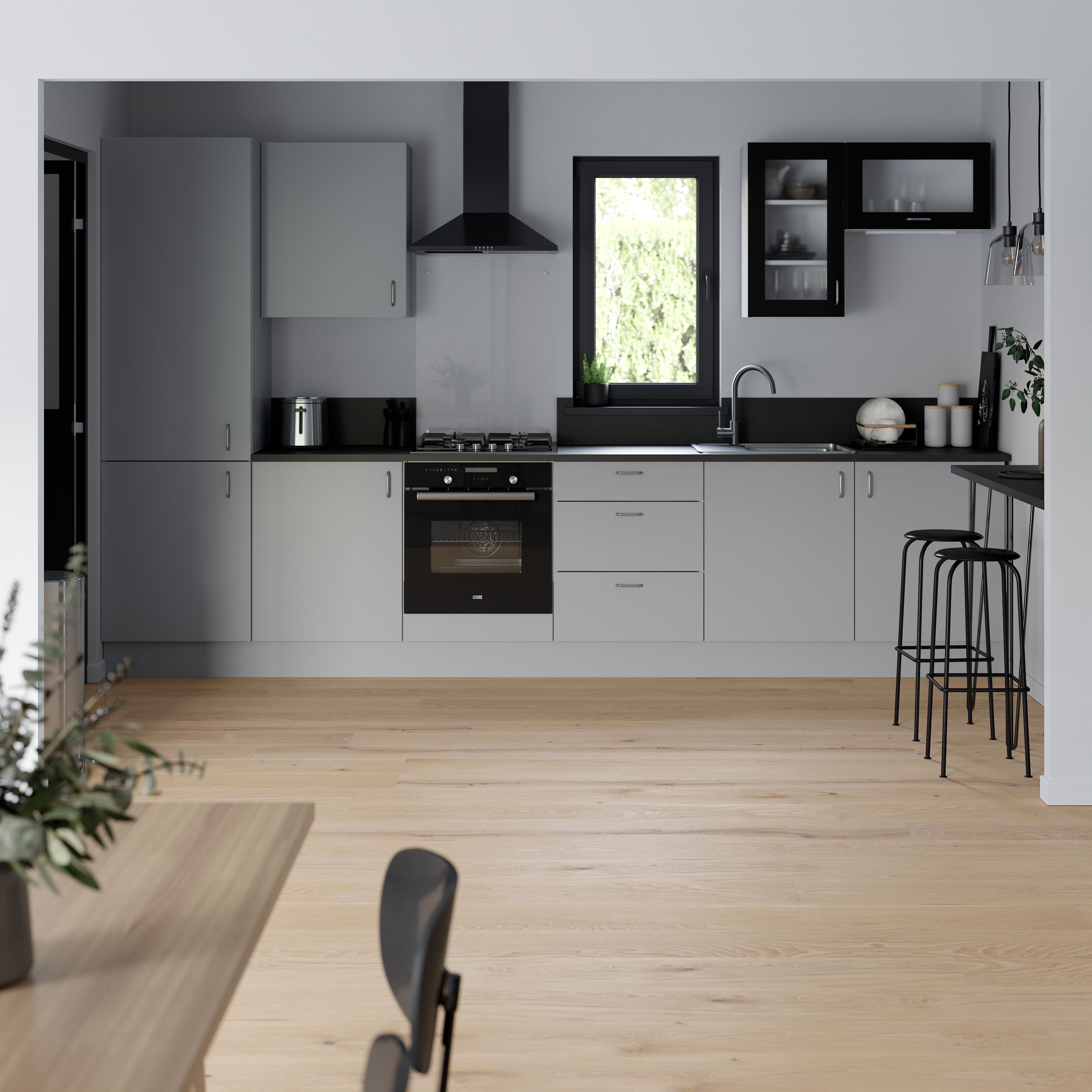 GoodHome Winterana Black Glazed Cabinet door (W)400mm (H)715mm (T)20mm