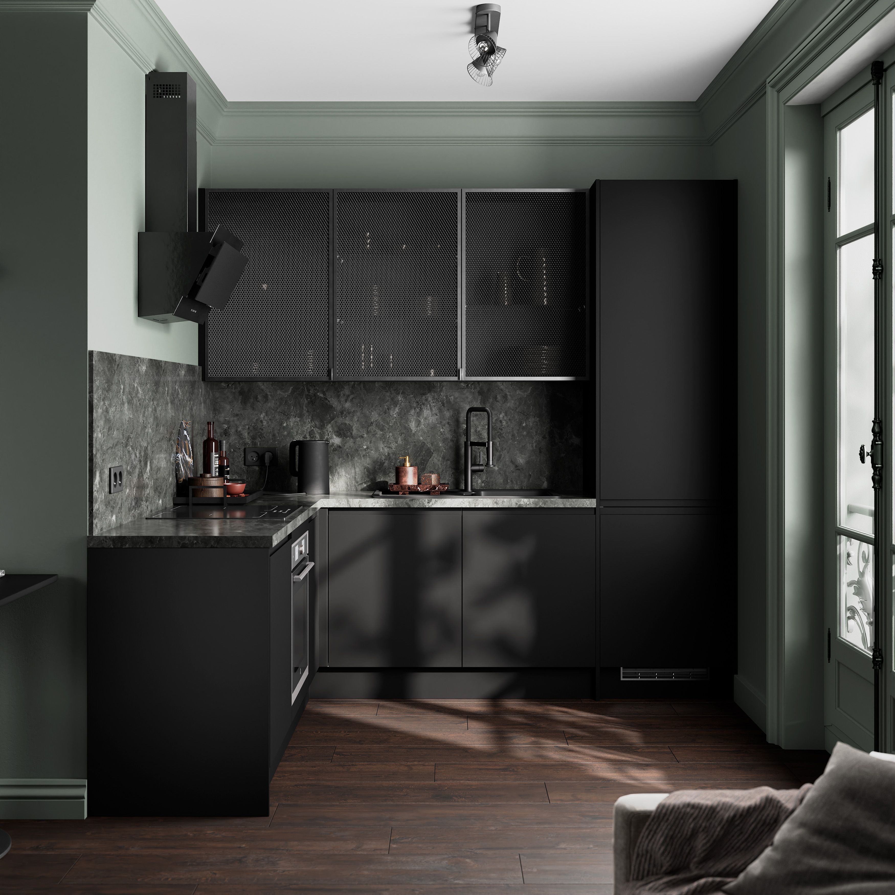 GoodHome Winterana Matt black Bridging Cabinet door (W)600mm (H)356mm (T)20mm