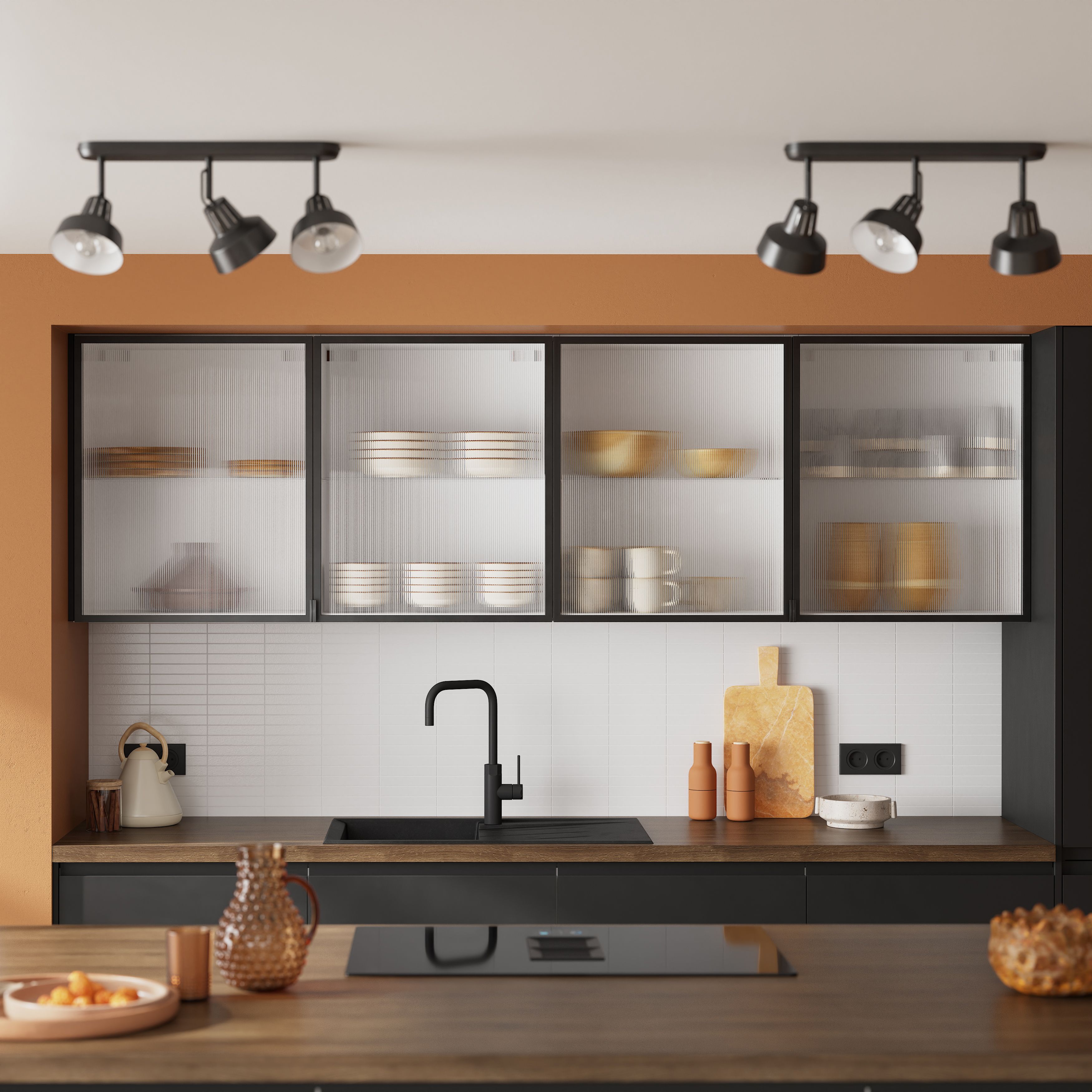 GoodHome Winterana Matt black Glazed Standard Cabinet door (W)500mm (H)715mm (T)20mm