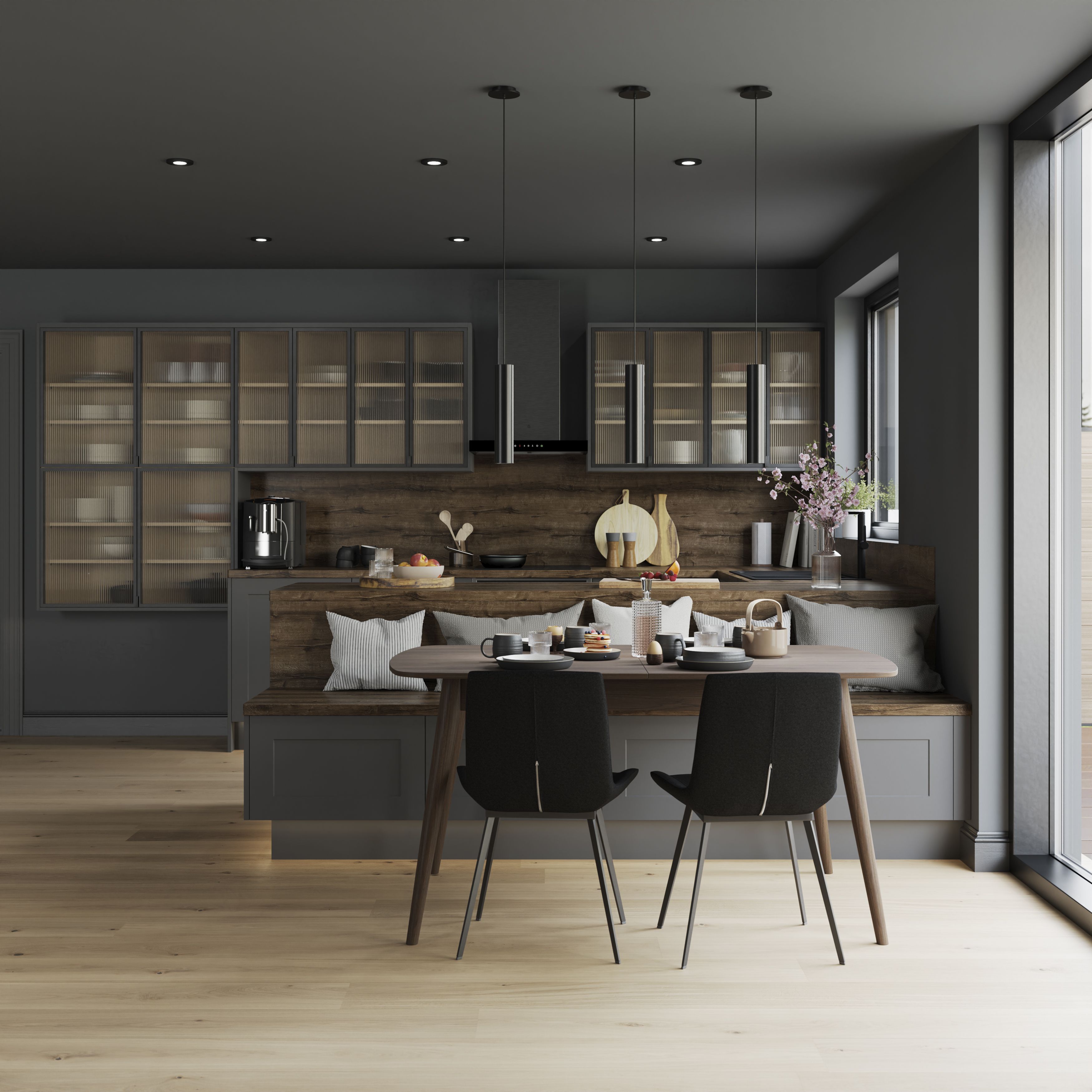 GoodHome Winterana Matt black Glazed Tall Cabinet door (W)500mm (H)895mm (T)20mm