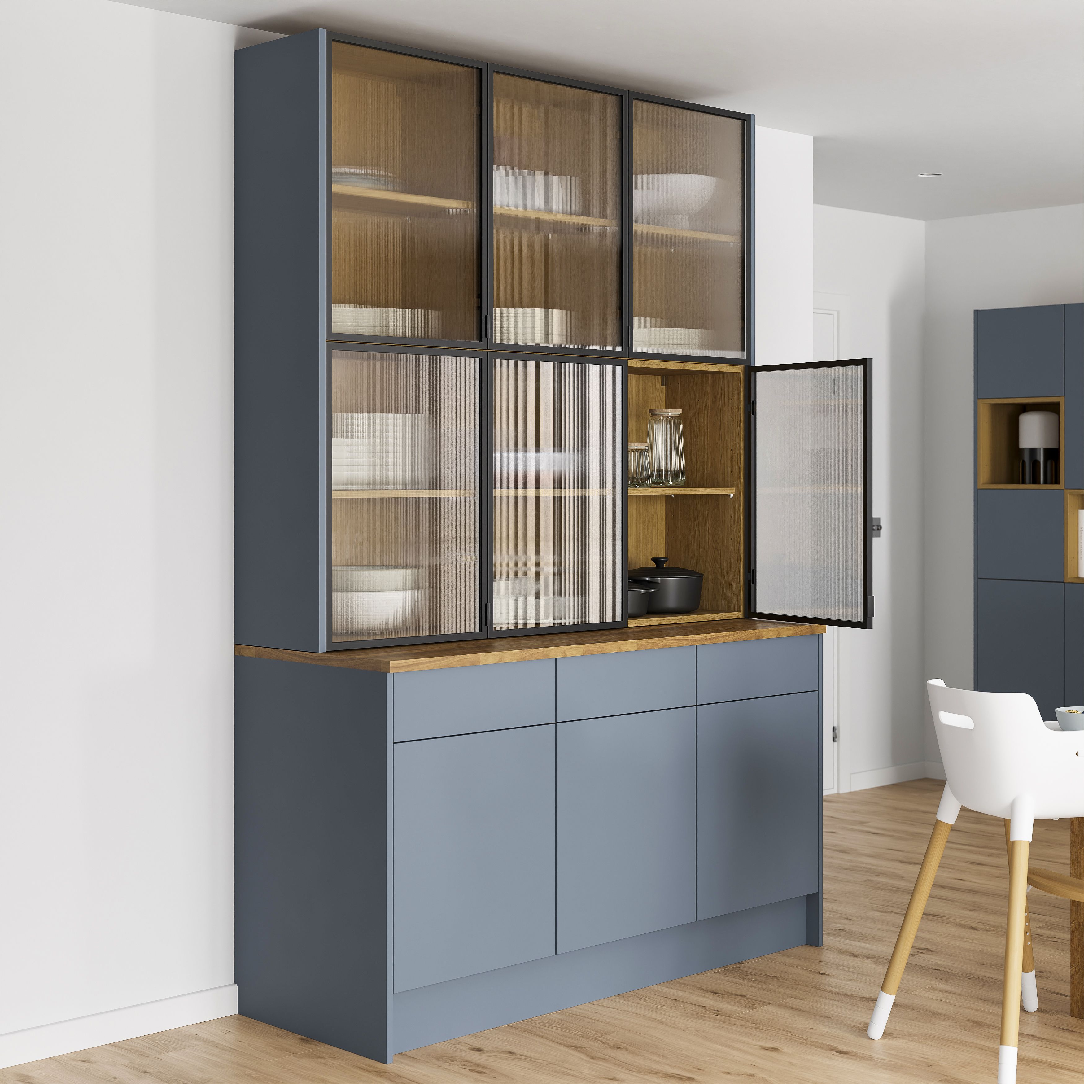 GoodHome Winterana Matt black Glazed Tall Cabinet door (W)500mm (H)895mm (T)20mm