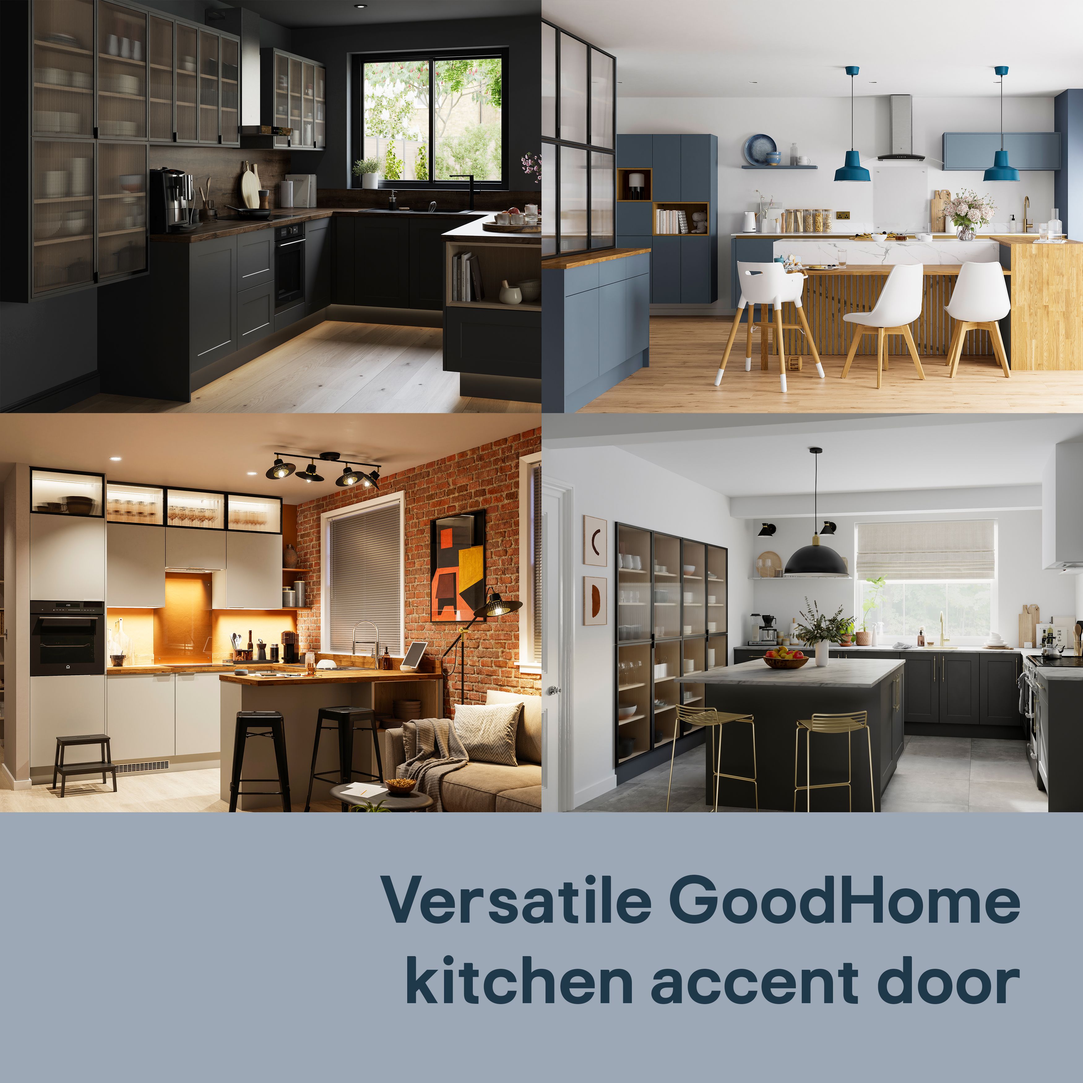 GoodHome Winterana Matt black Glazed Tall Cabinet door (W)500mm (H)895mm (T)20mm
