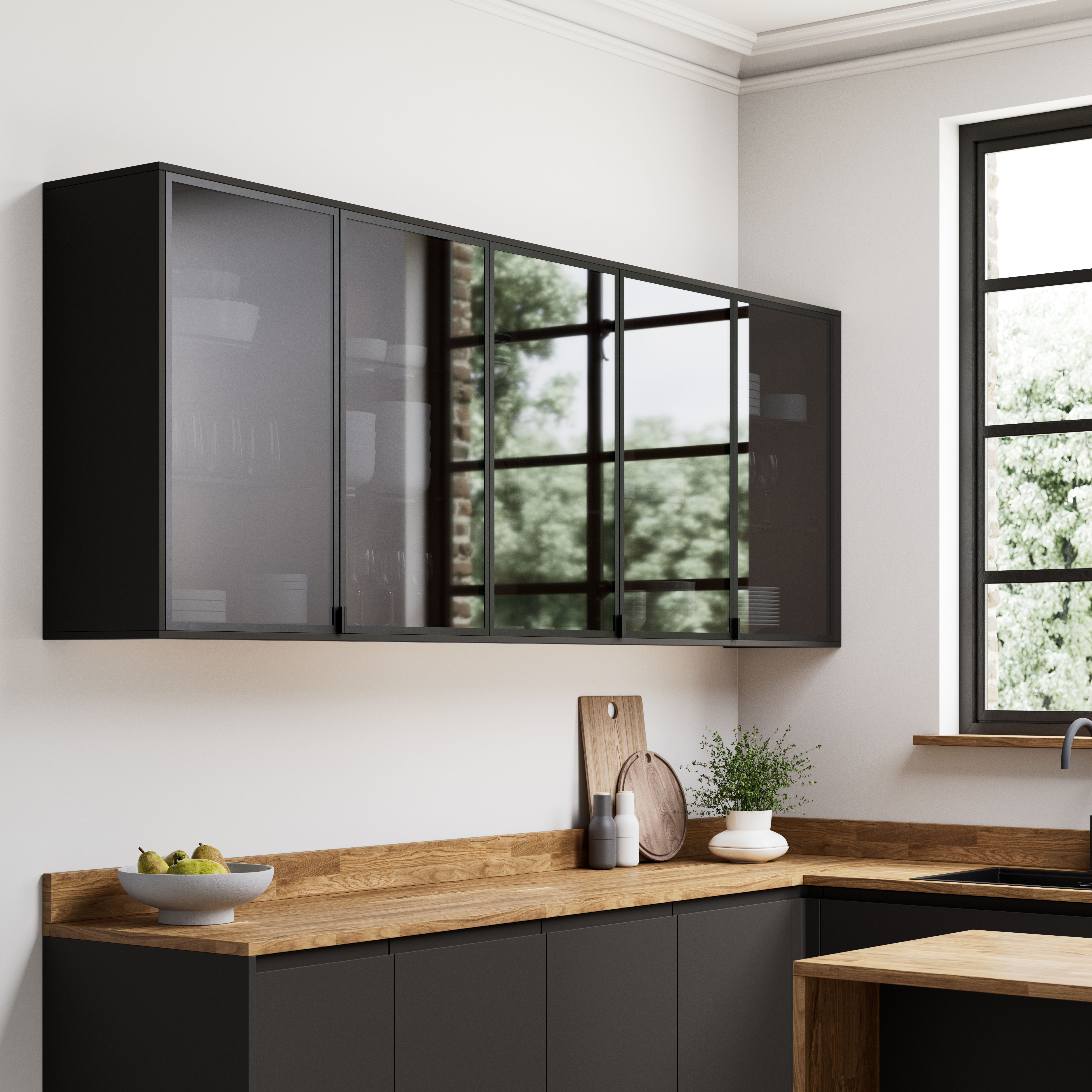GoodHome Winterana Matt black Glazed Tall wall Cabinet door (W)300mm (H)895mm (T)20mm