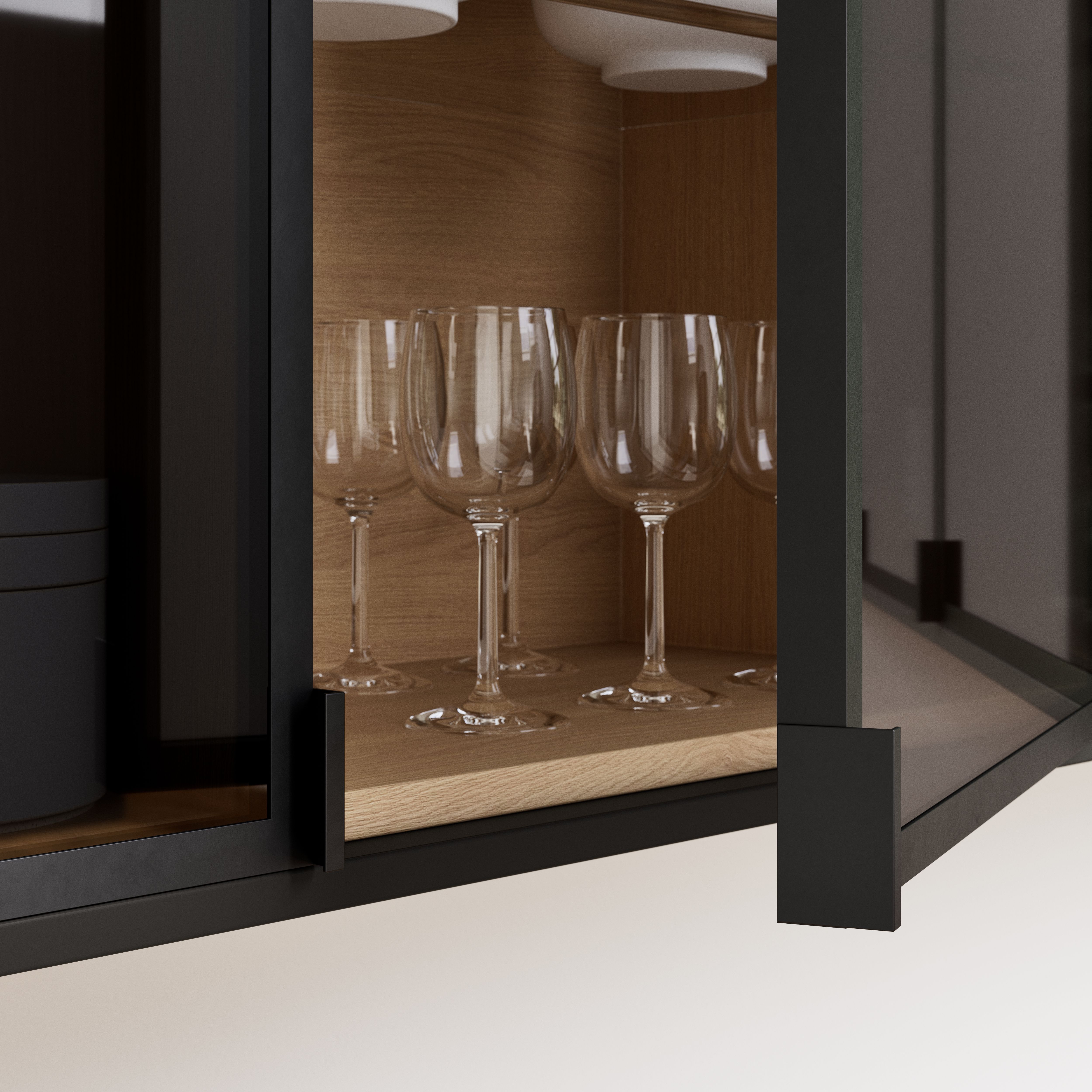 GoodHome Winterana Matt black Glazed Tall wall Cabinet door (W)300mm (H)895mm (T)20mm