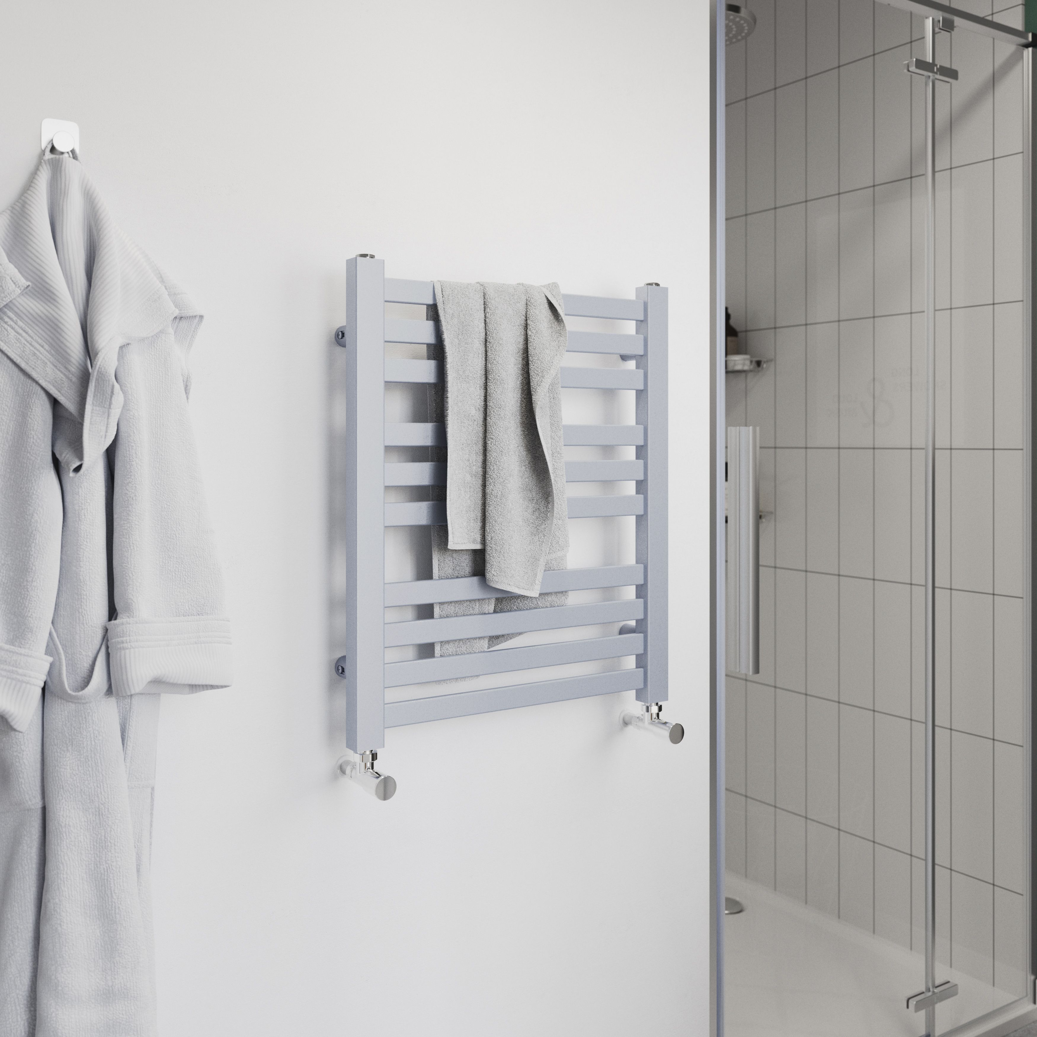 GoodHome Wolfsbane Silver effect 938BTU Vertical Towel radiator (W)500mm x (H)600mm