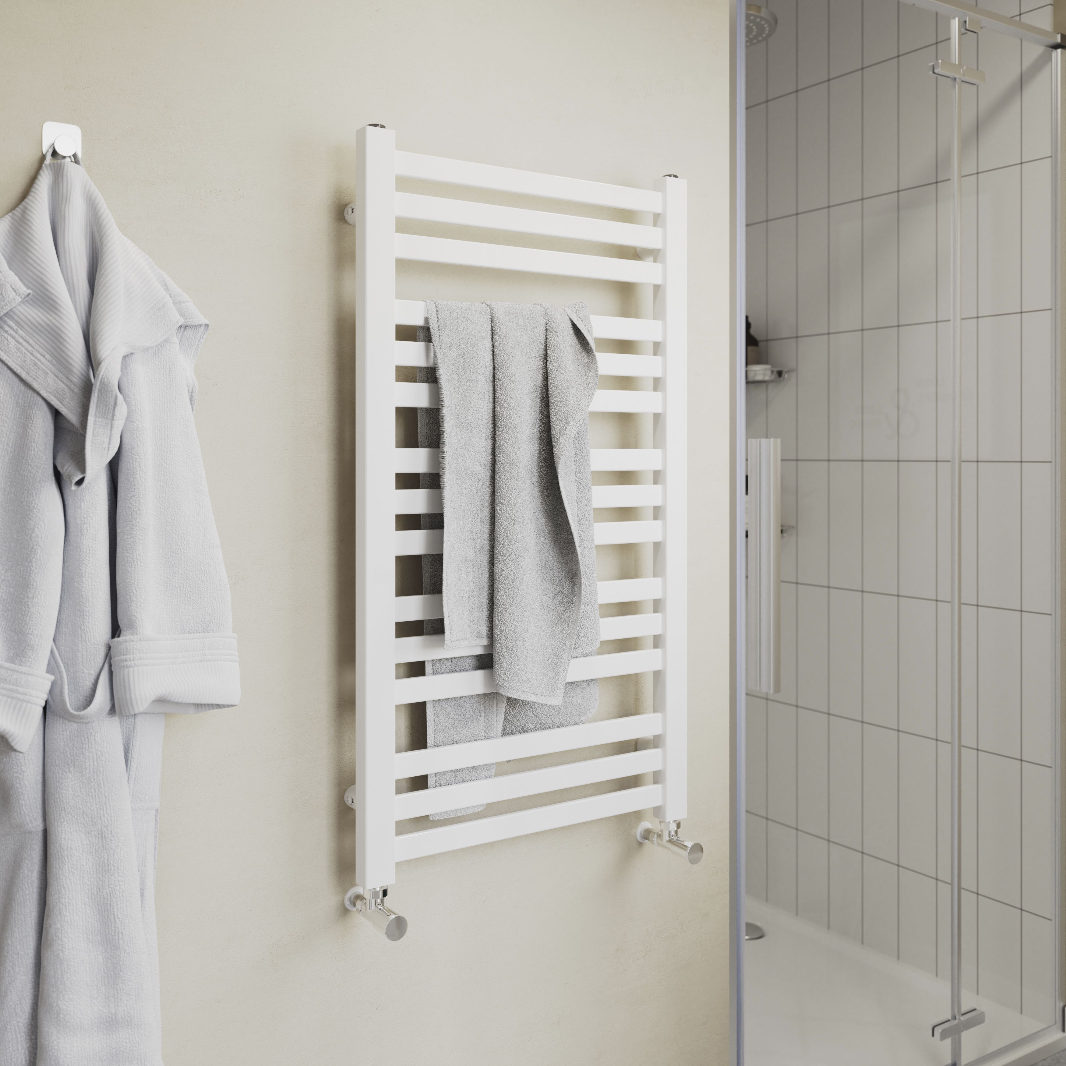 GoodHome Wolfsbane White 1344BTU Vertical Towel radiator (W)500mm x (H)900mm