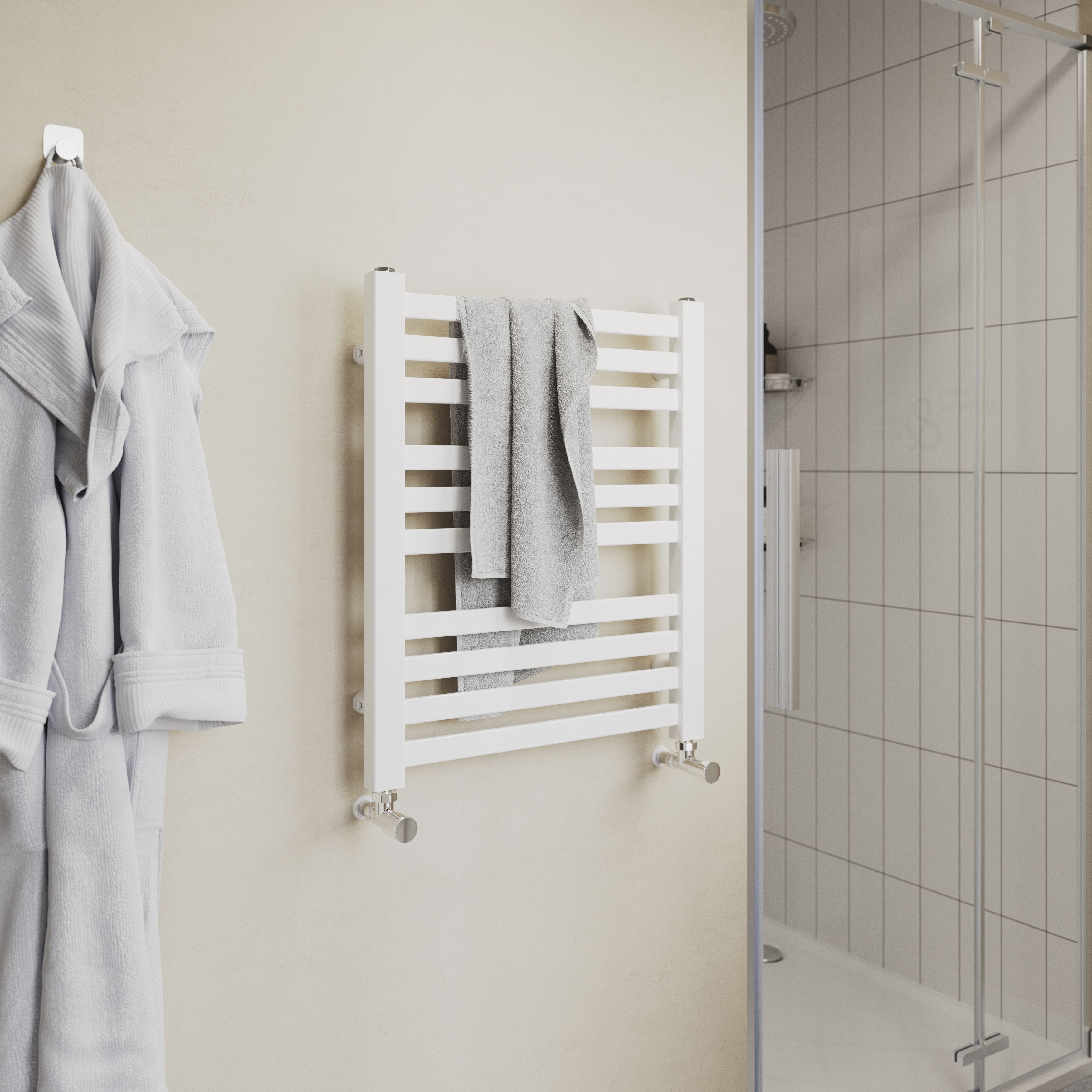 GoodHome Wolfsbane White 938BTU Vertical Towel radiator (W)500mm x (H)600mm
