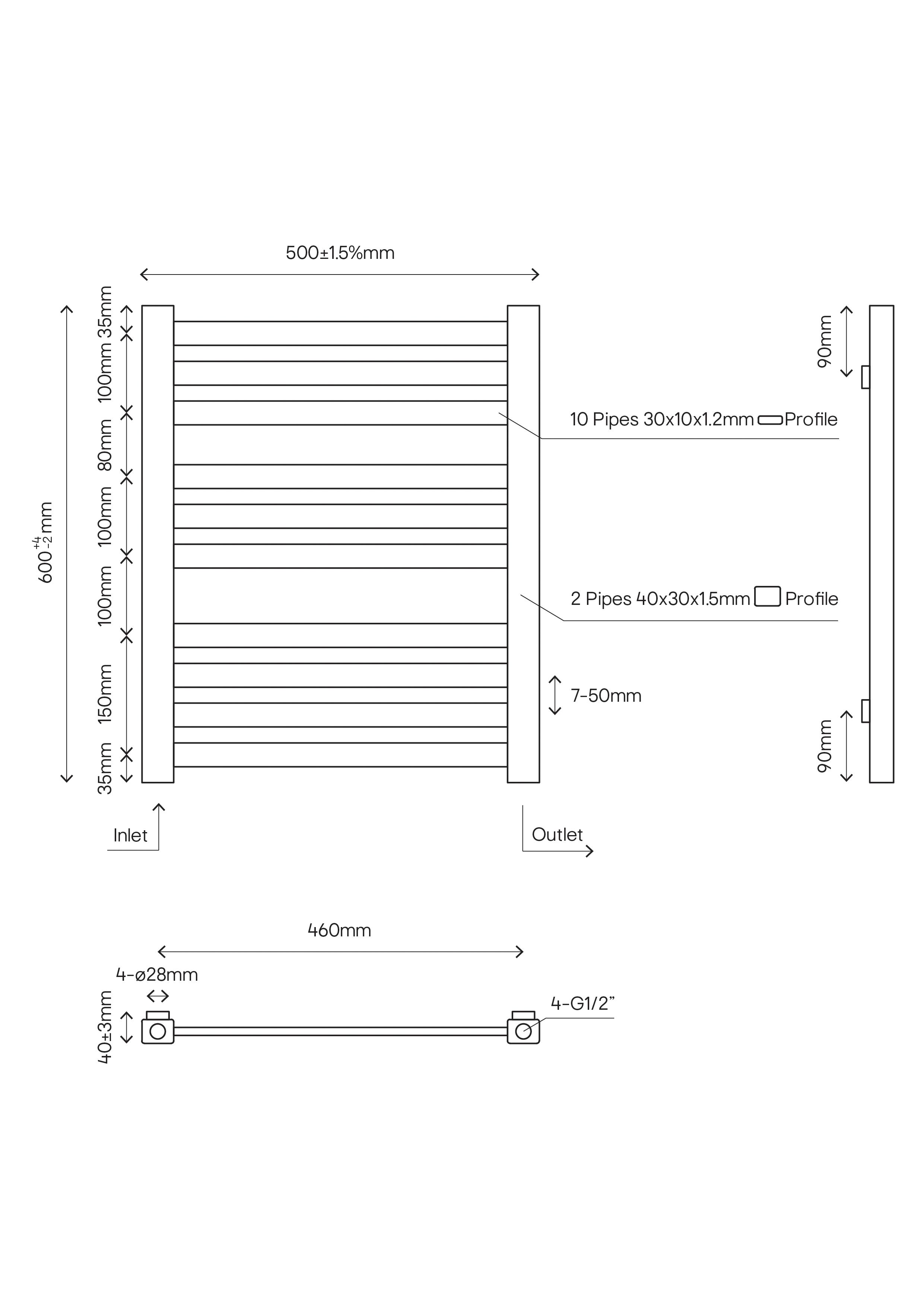 GoodHome Wolfsbane White 938BTU Vertical Towel radiator (W)500mm x (H)600mm