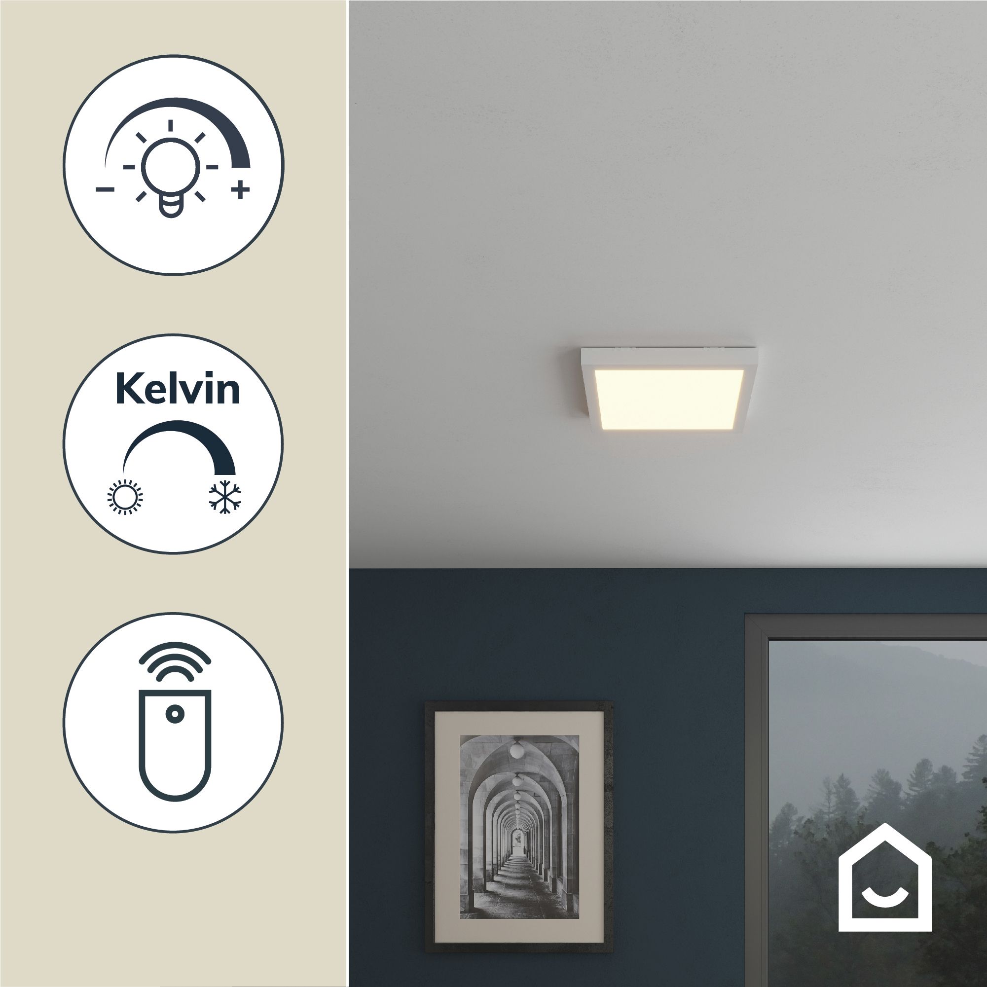 GoodHome Wundt Matt White Aluminium effect Square Cool, natural & warm white Light panel (L)300mm