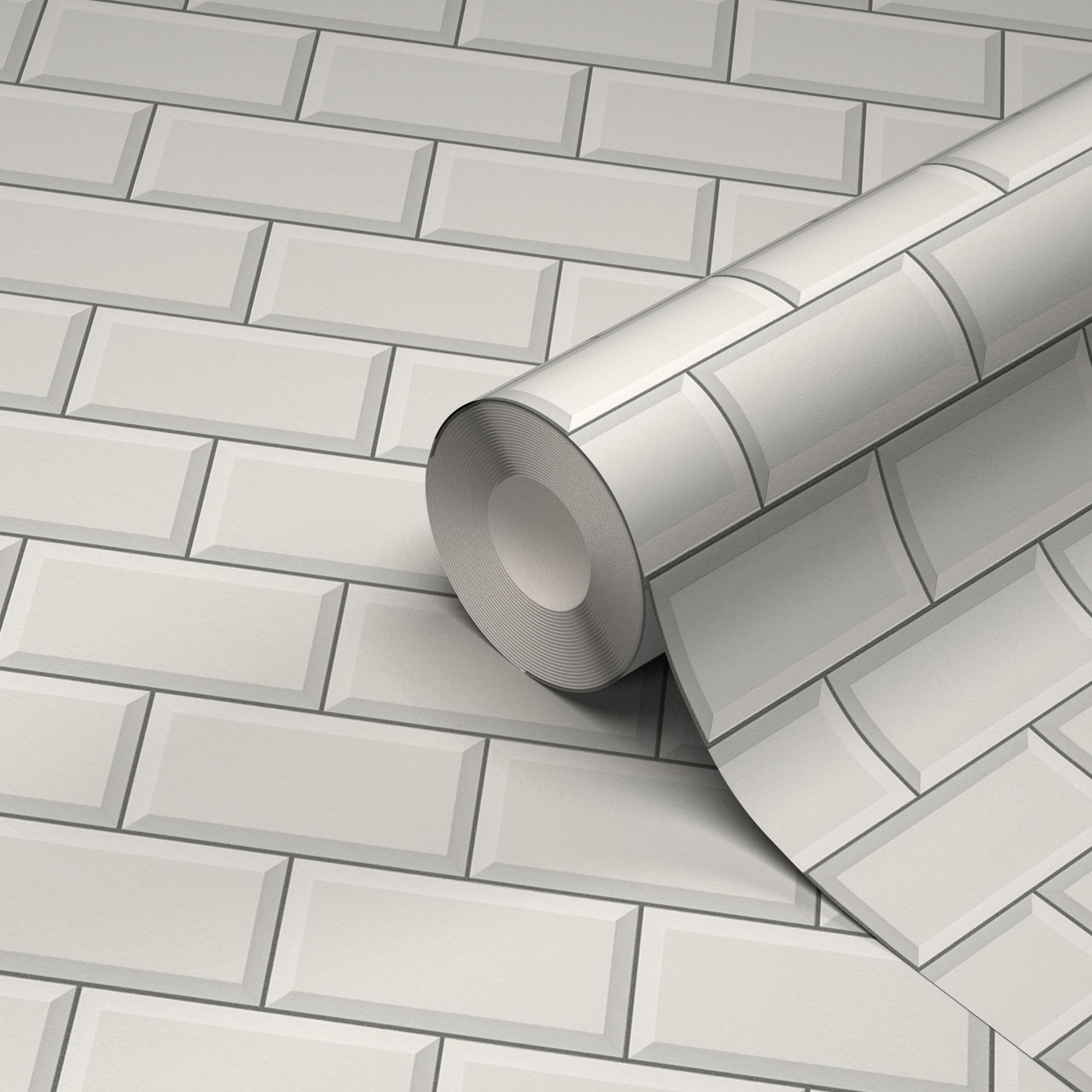 GoodHome Yvias White Metro Tile effect Textured Wallpaper DIY at B&Q